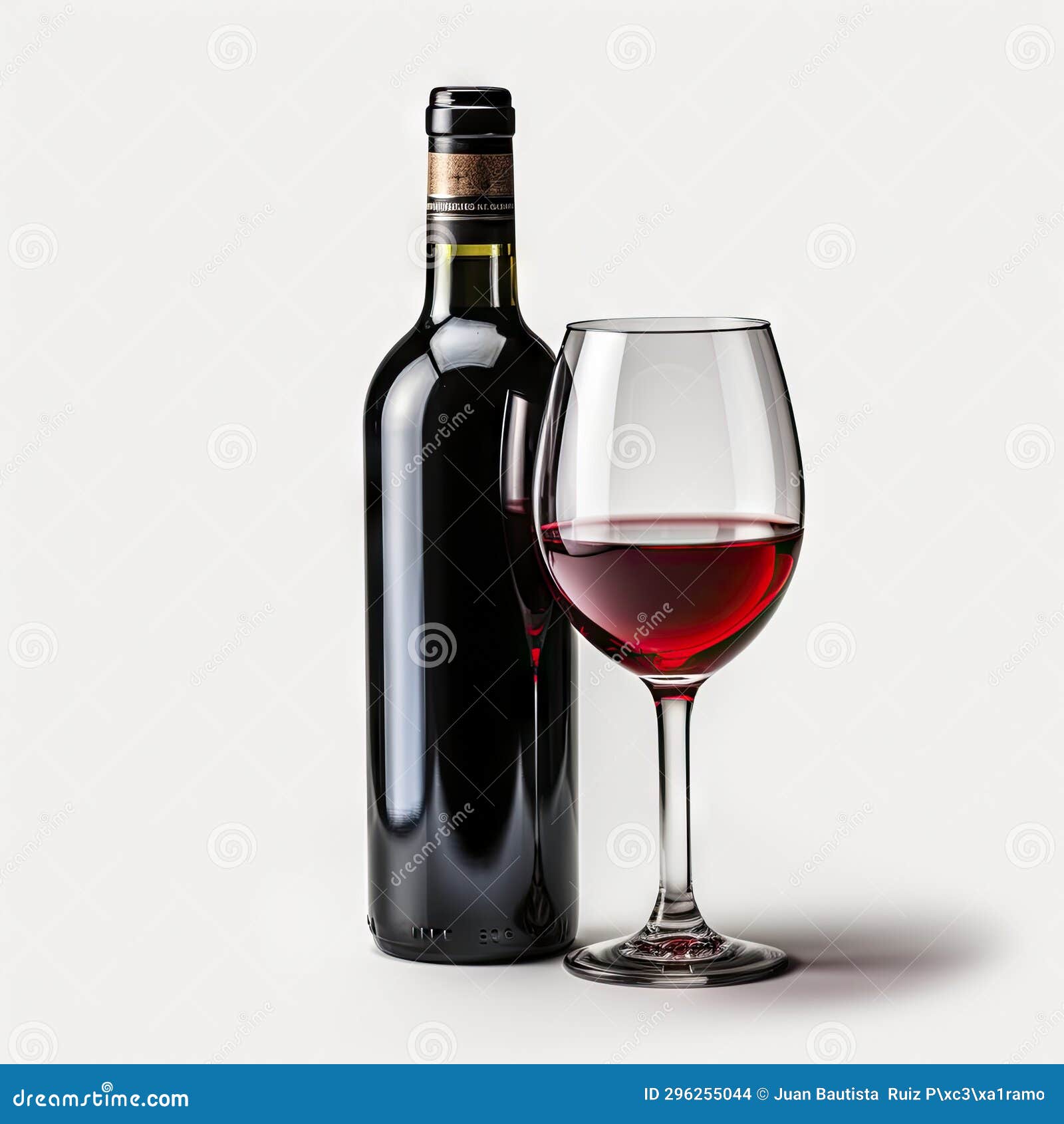 Red Wine Bottle and Glass on White Background. Stock Illustration