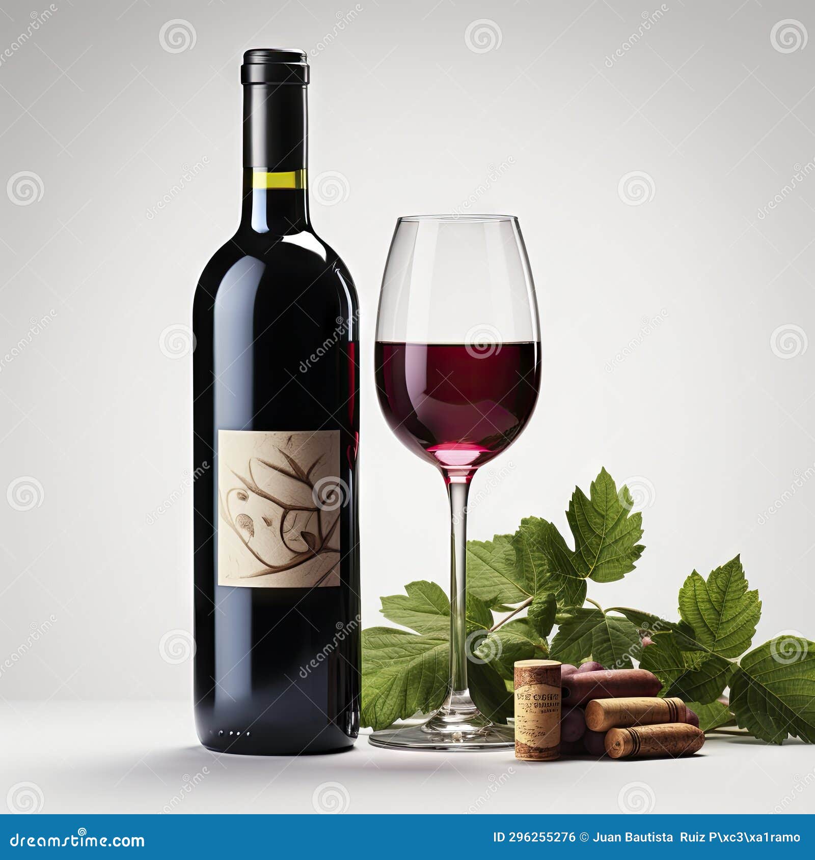 Red Wine Bottle and Glass on White Background. Stock Photo Image of