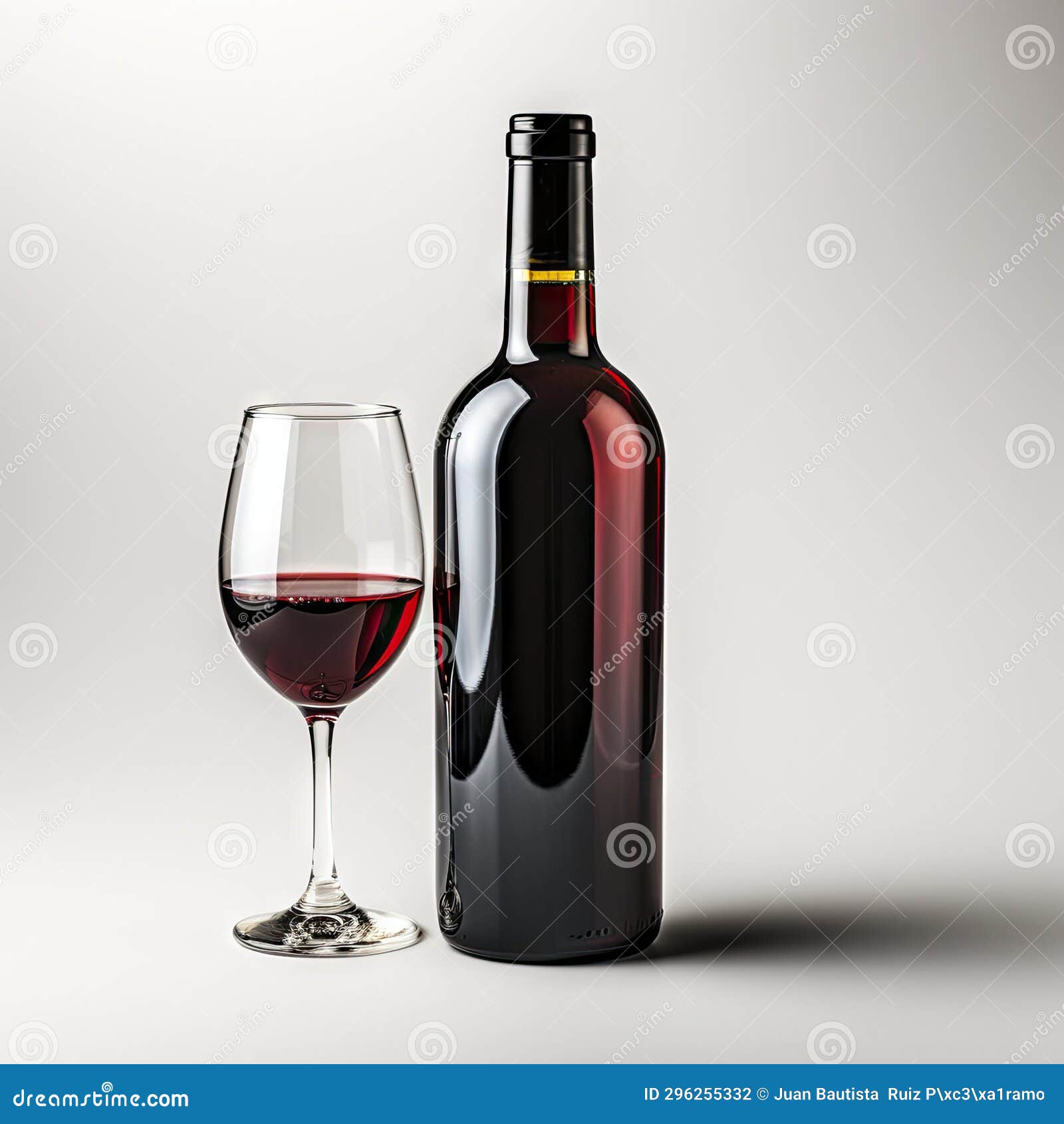 Red Wine Bottle and Glass on White Background. Stock Photo Image of