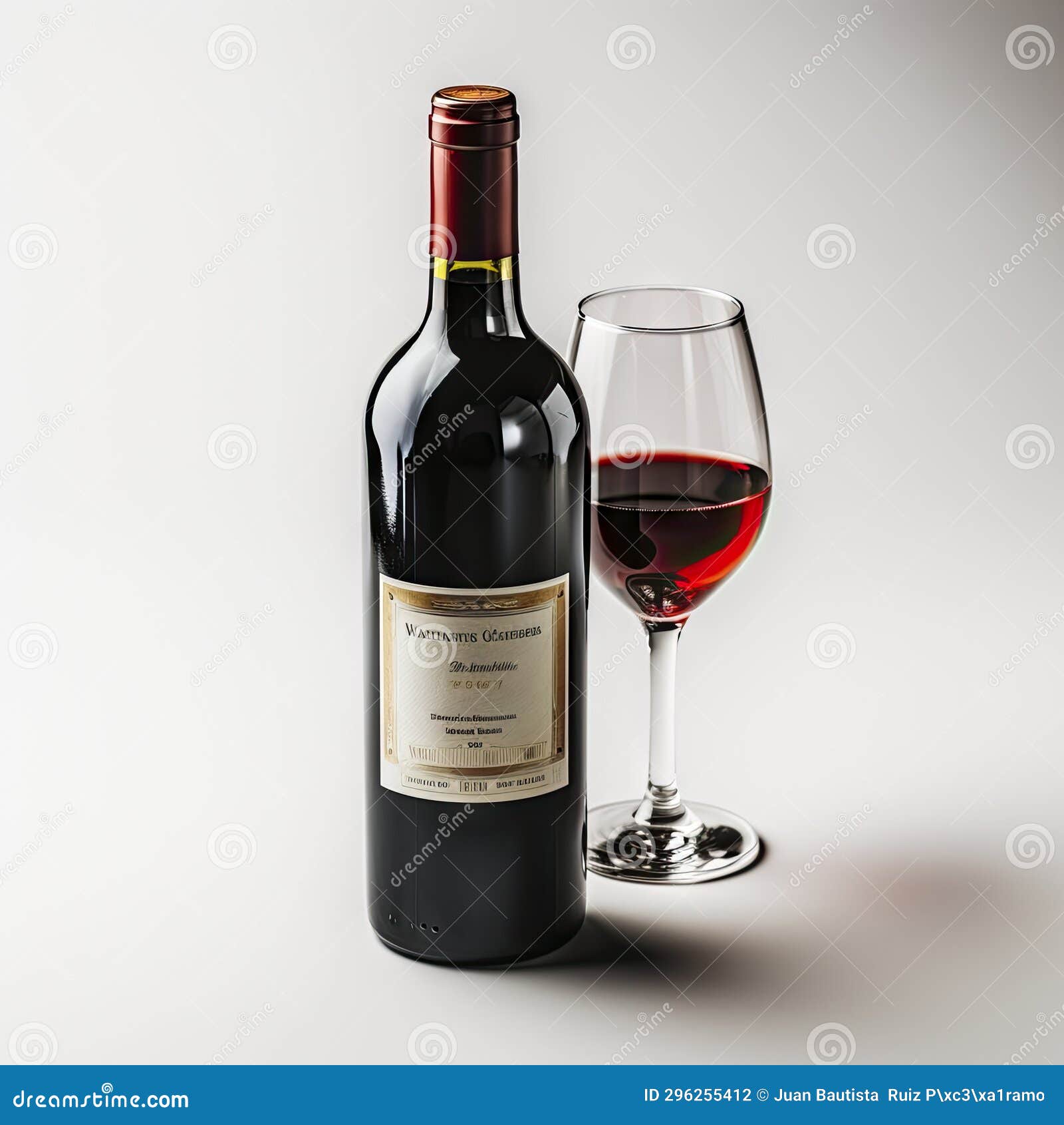 Red Wine Bottle and Glass on White Background. Stock Photo Image of