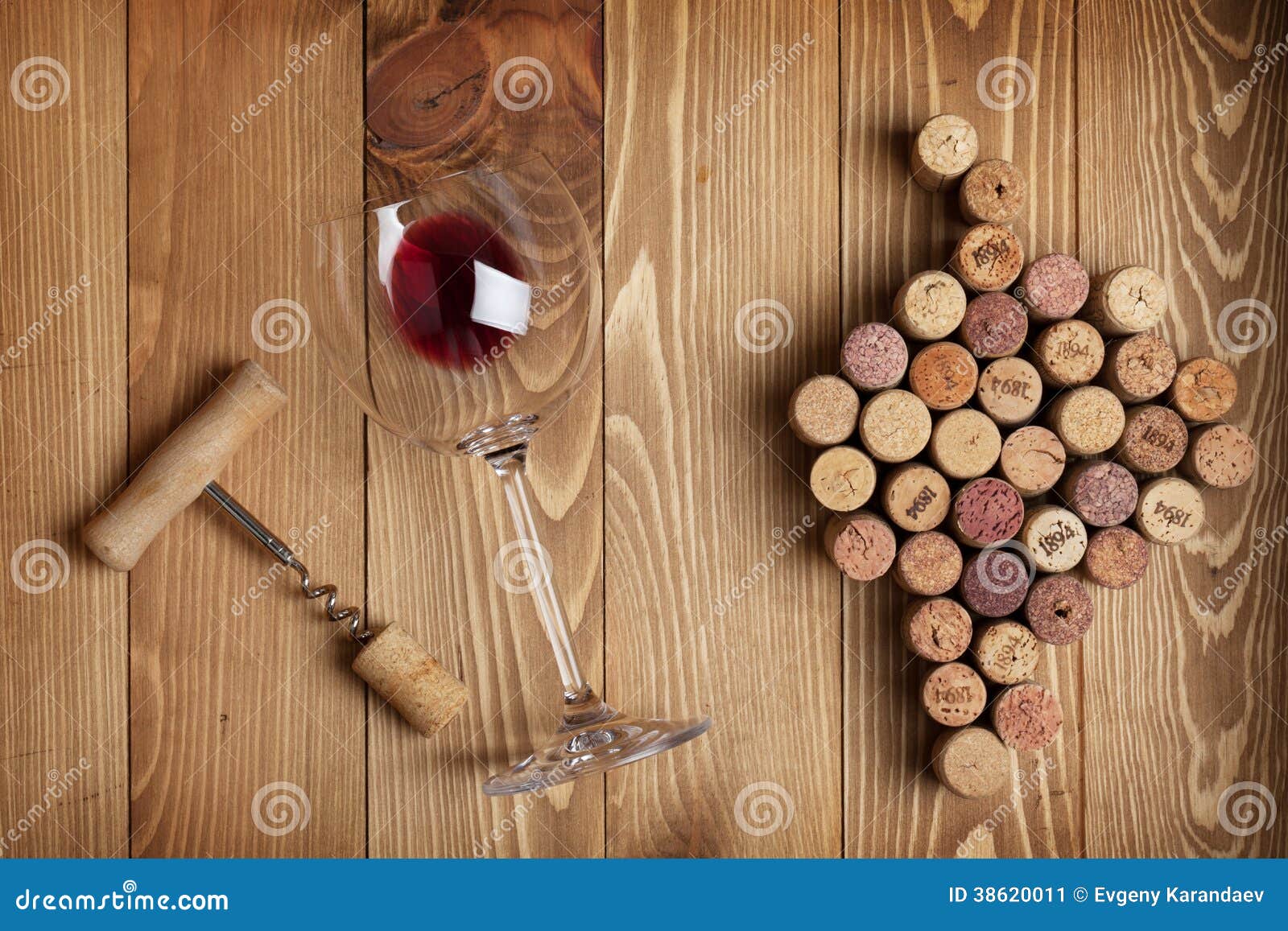 Red Wine Glass, Corkscrew and Grape Shaped Corks Stock Image Image of