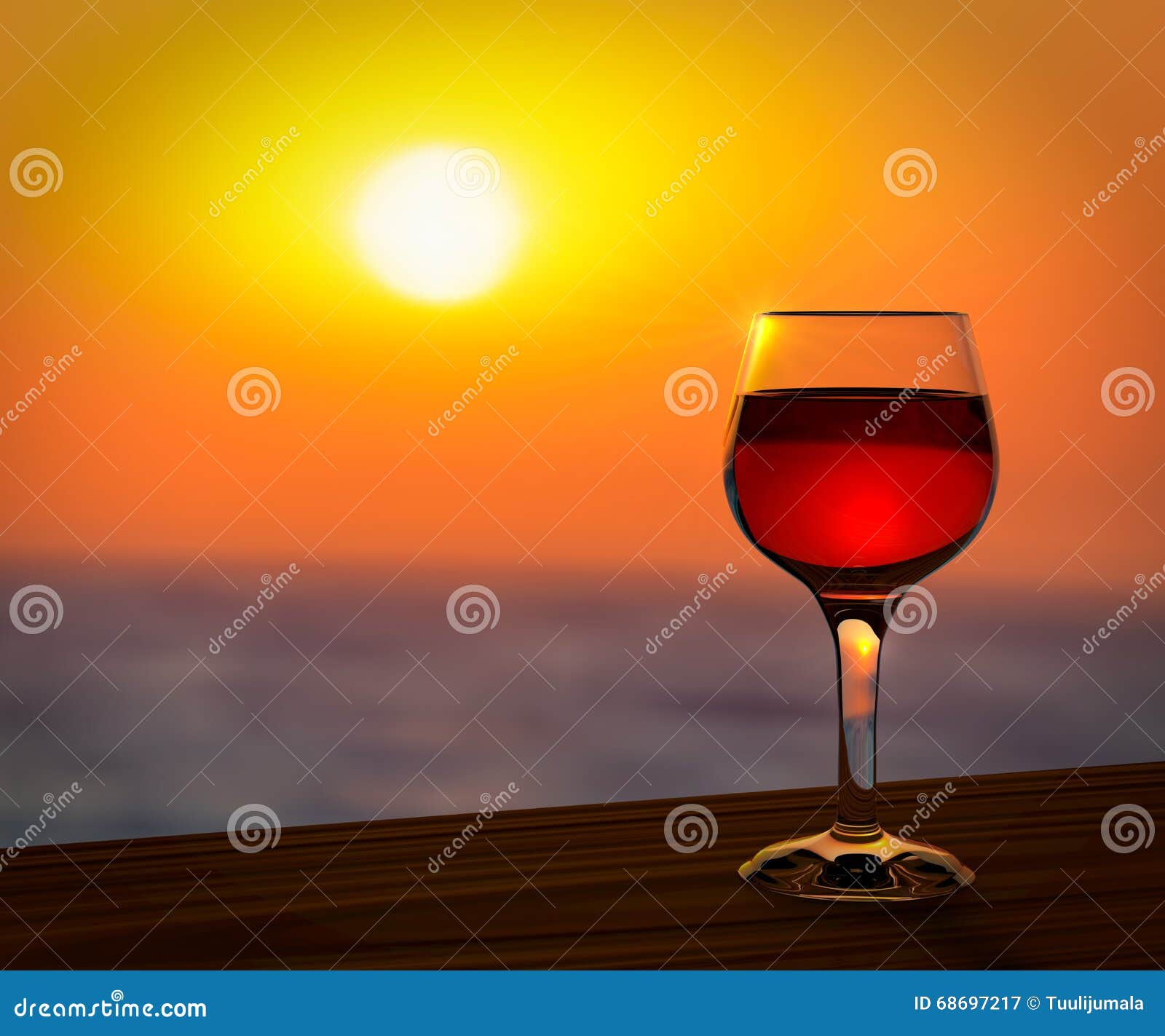 Red Wine Glass at the Sunset Stock Illustration Illustration of