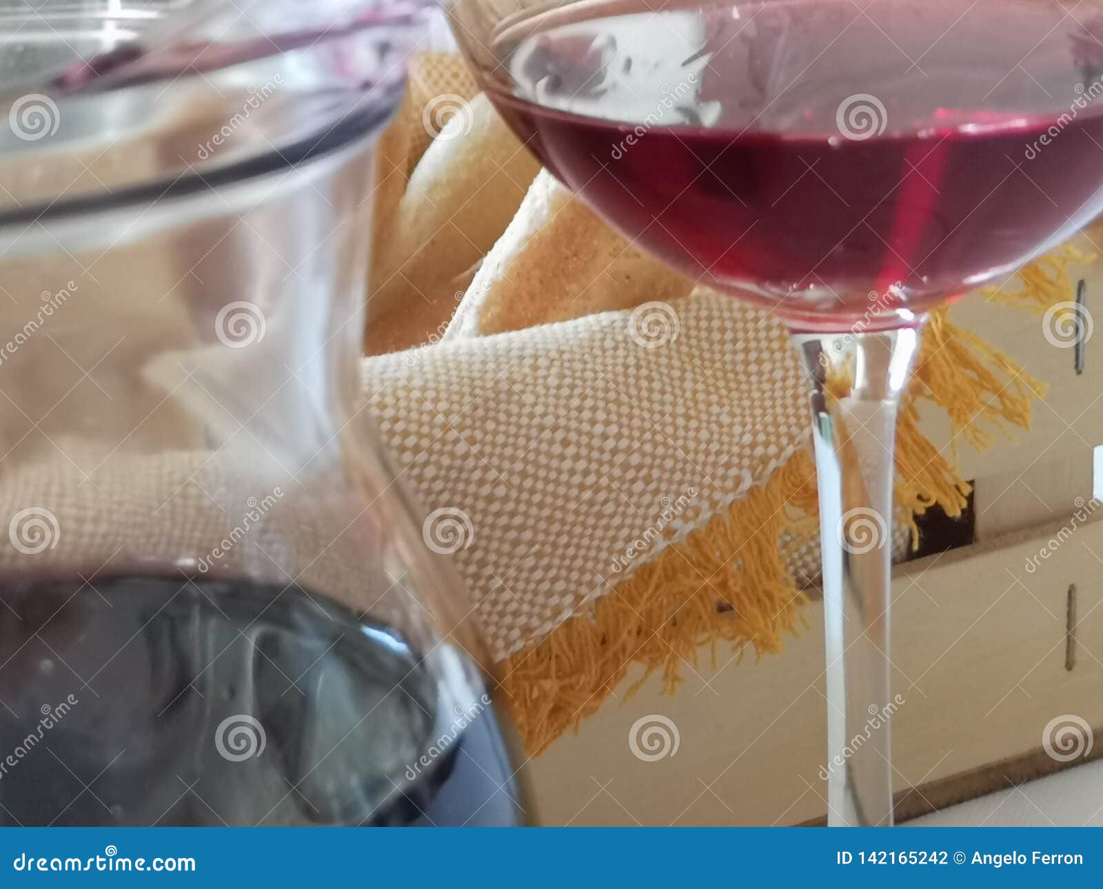 Red Wine in a Jug and Bread Basket Stock Photo Image of wine, drink