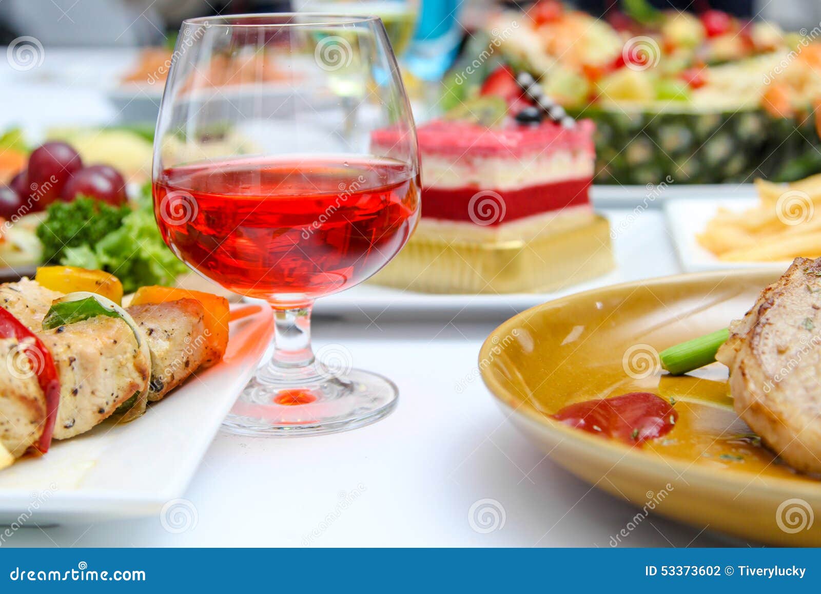 Red wine and many food stock photo. Image of dining, dinner 53373602