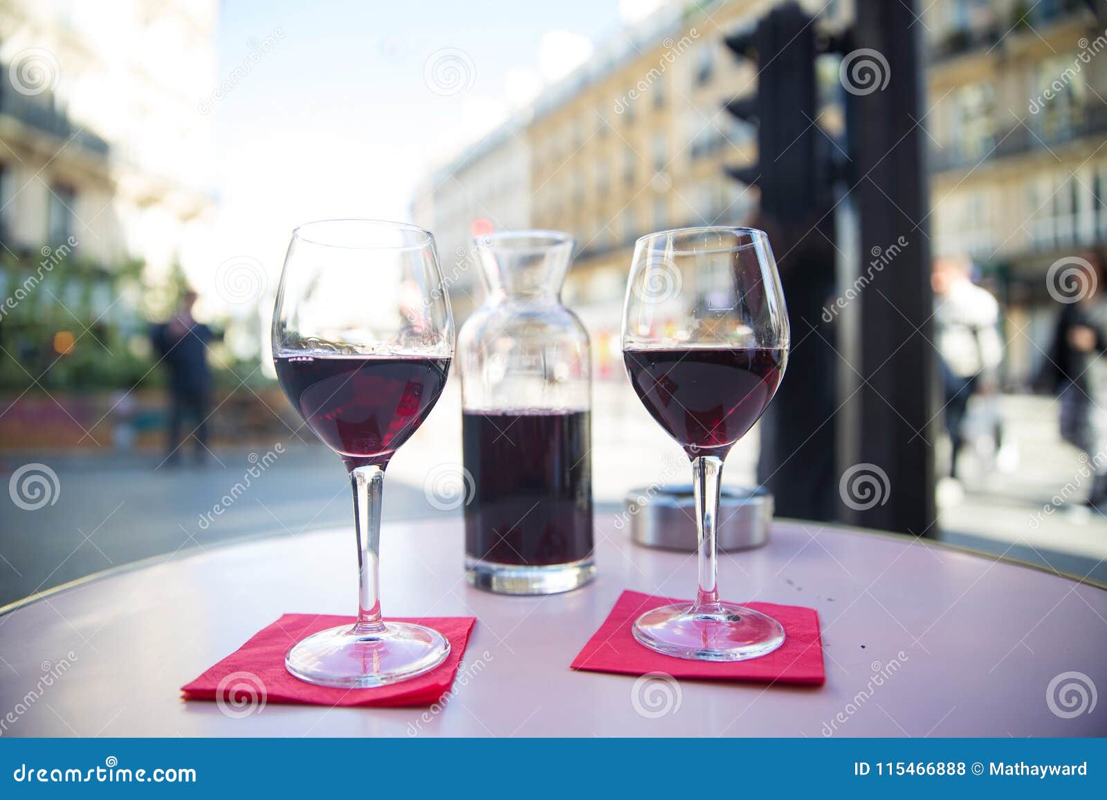 Red Wine On An Outdoor Table In A French Cafe Stock Photo 