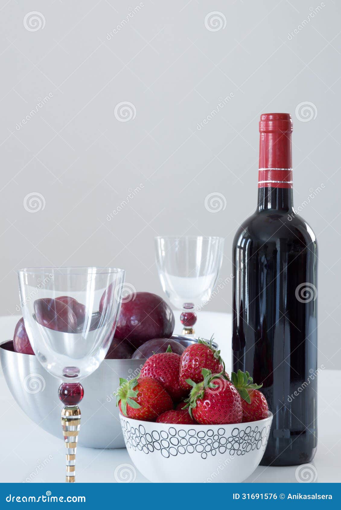 Red Wine, Plums and Strawberries Stock Photo Image of elegant