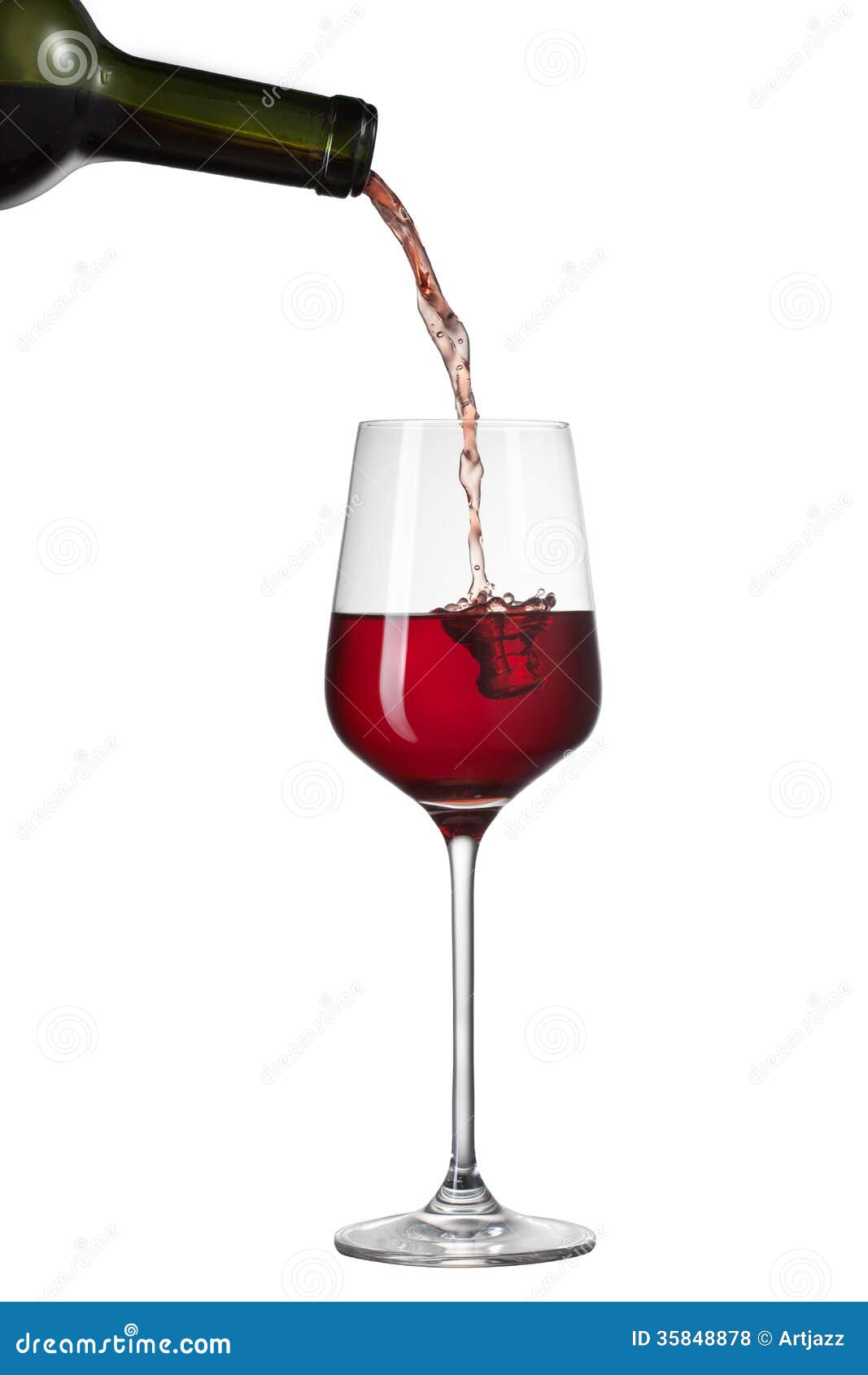 red wine pouring into glass with splash  on white