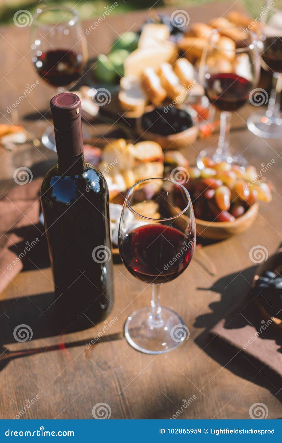Red Wine and Various Snacks Stock Image Image of baguette, liquid