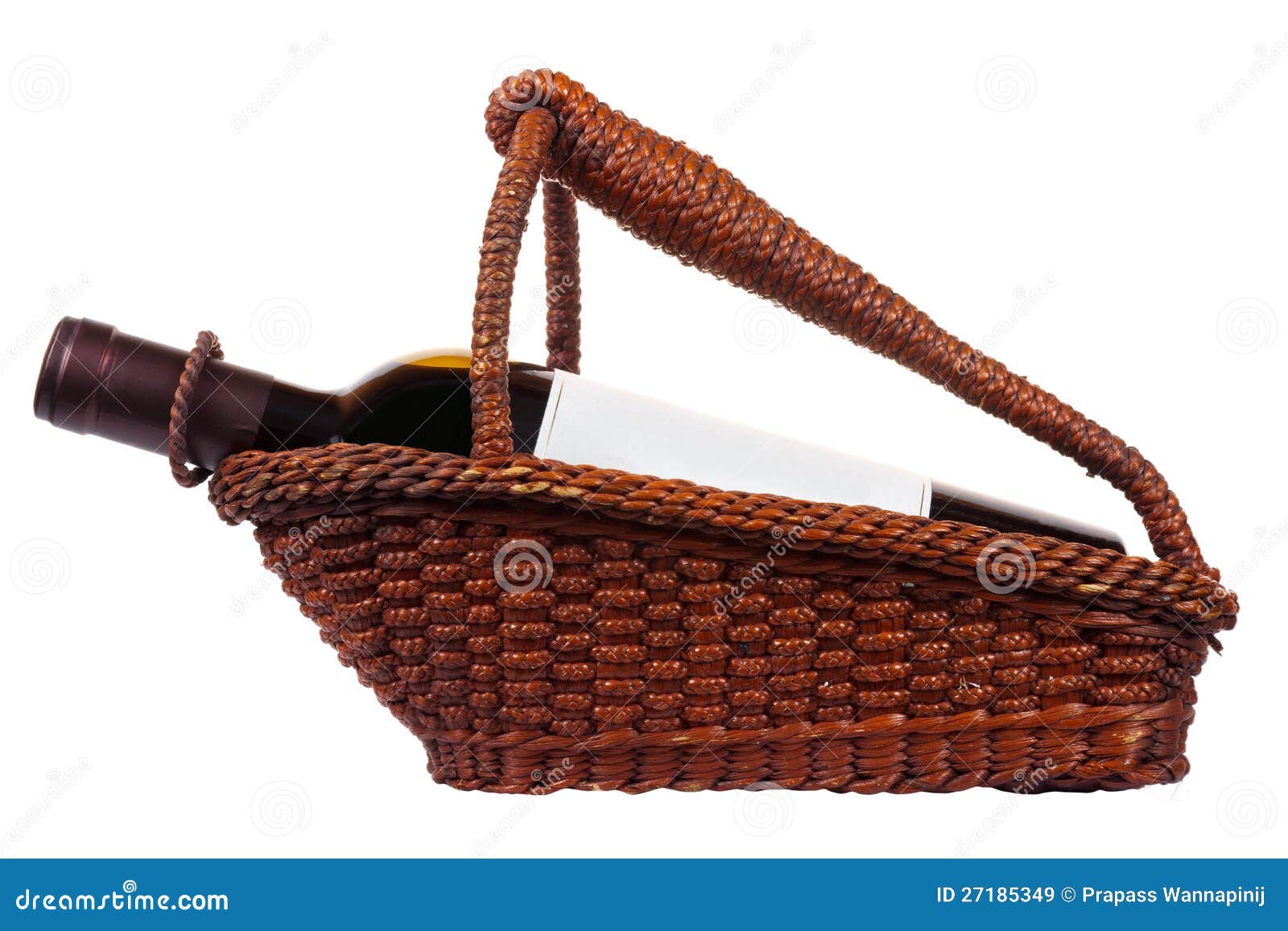 Red wine in wooden basket stock image. Image of object 27185349