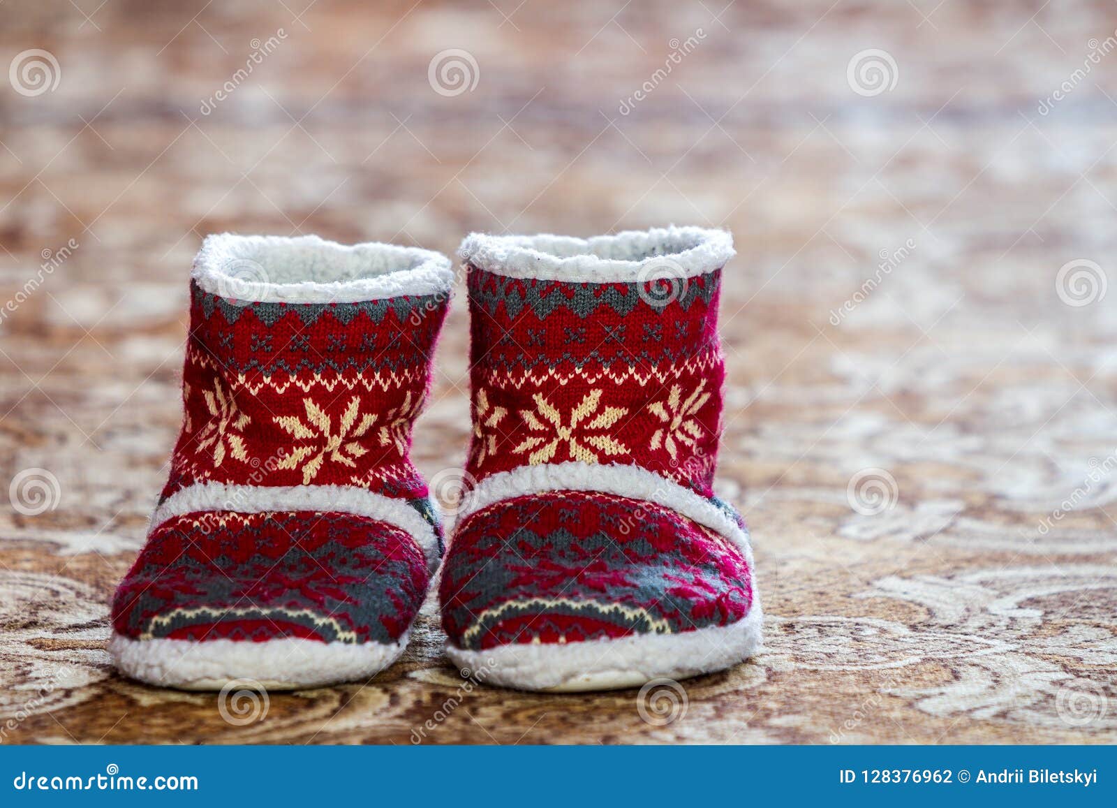 Red Winter Christmas Boots with Ornament Pattern Stock Photo - Image of ...