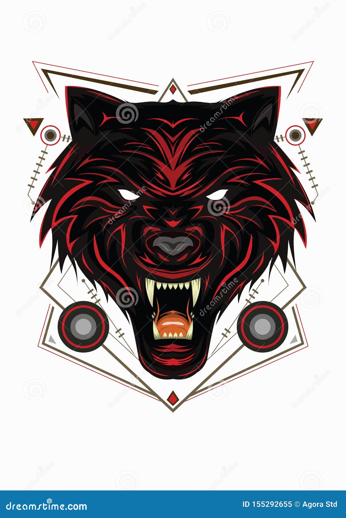 Red Wolf Illustration Dark Style on White Background Stock Illustration ...
