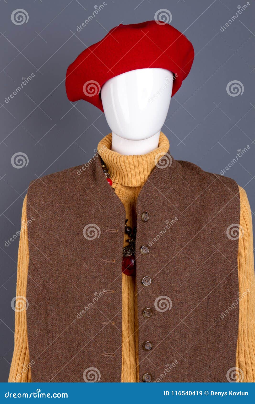 Red Women Beret and Brown Waistcoat. Stock Image - Image of female ...