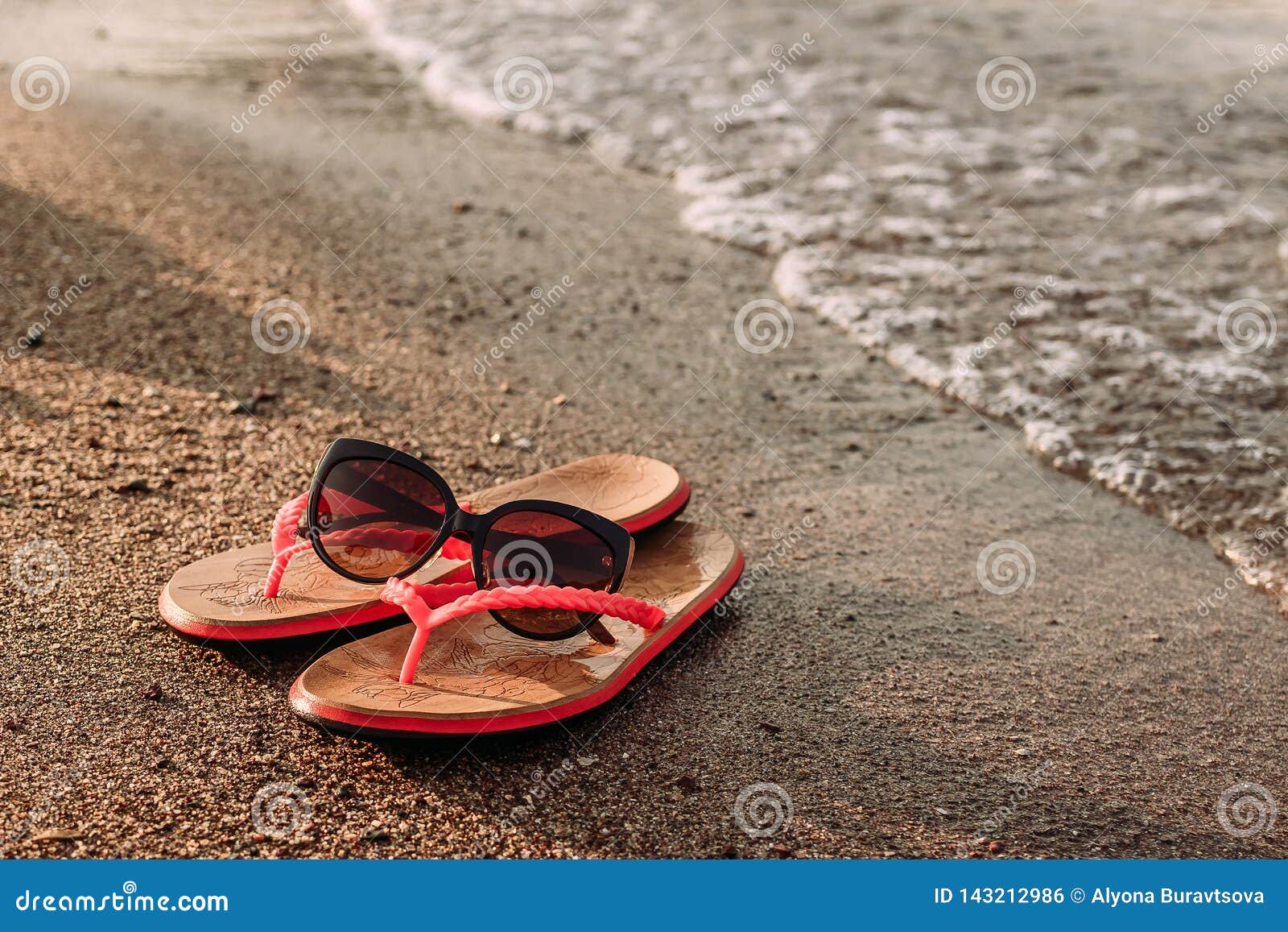 Red Women`s Beach Flip-flops for the Sand on the Beach Stock Photo ...