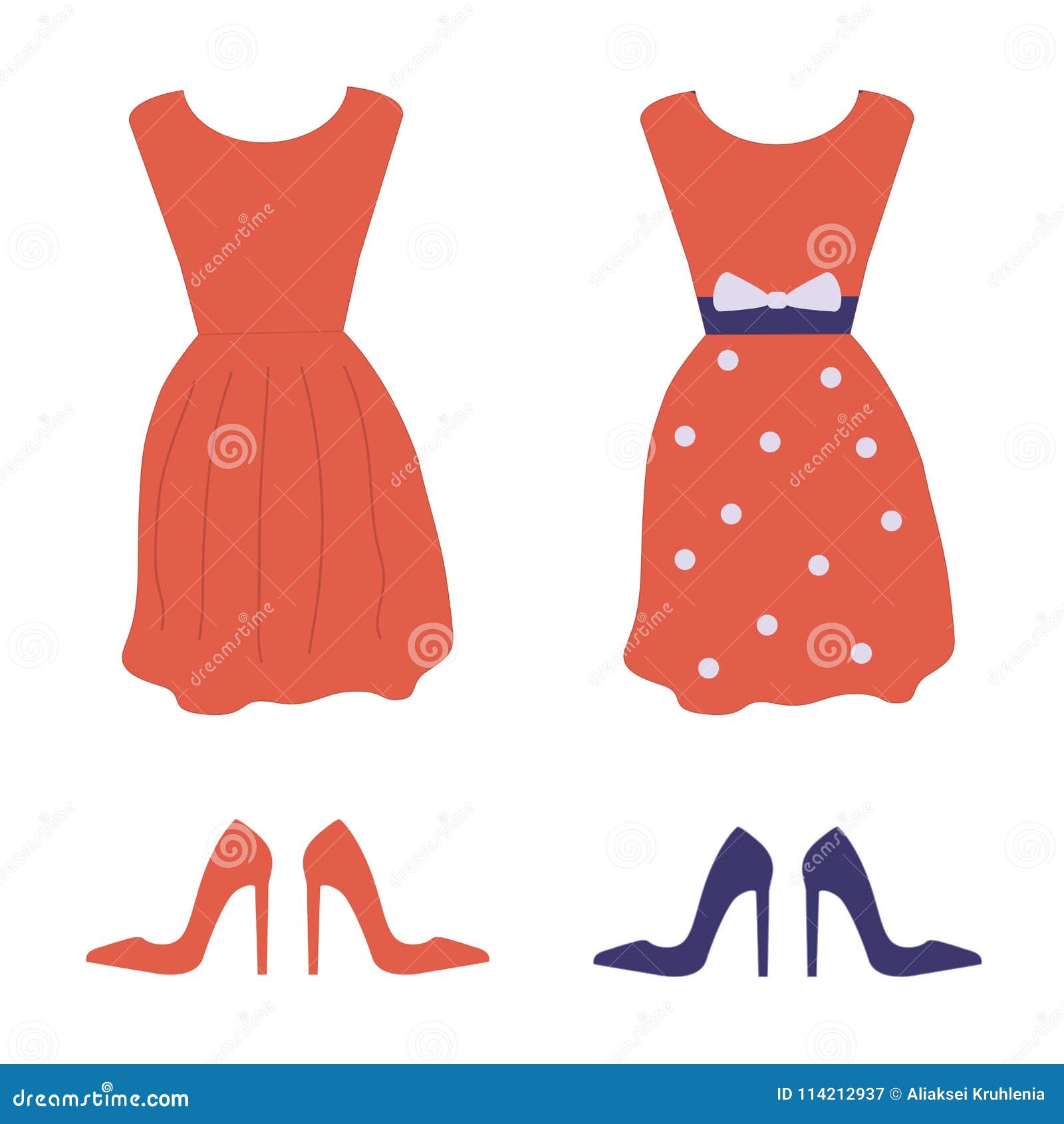 Red Dress and High Heels Shoes Stock Vector - Illustration of female ...