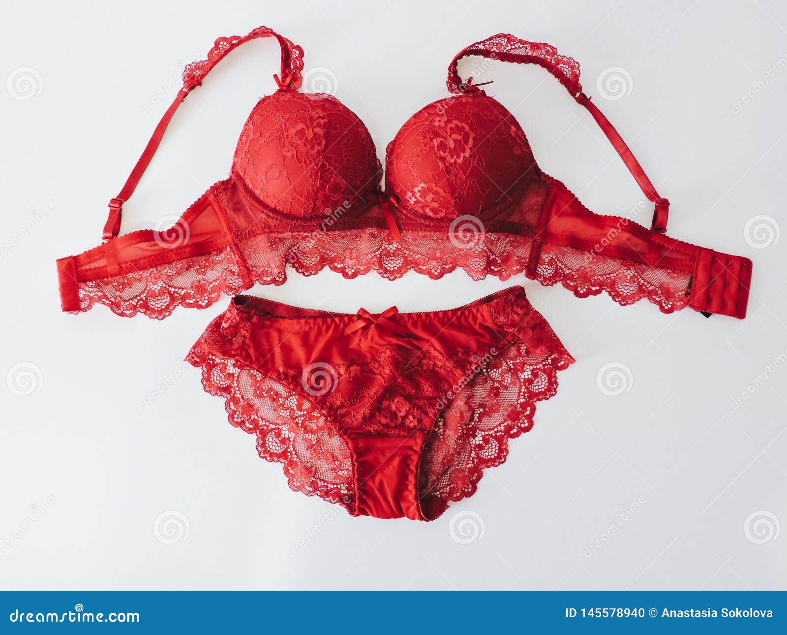Red Women Underwear with Lace Isolated on White Background. Red
