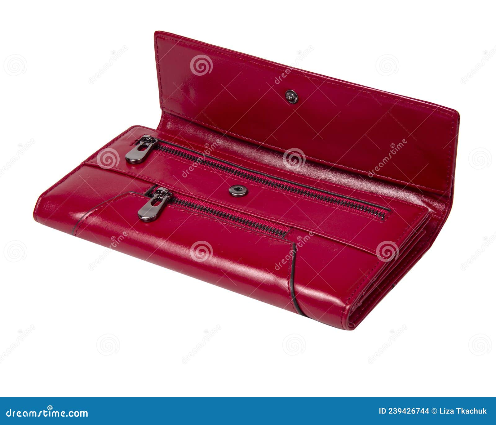 Red Womens Leather Wallet Long Form Isolated on the White Stock Photo