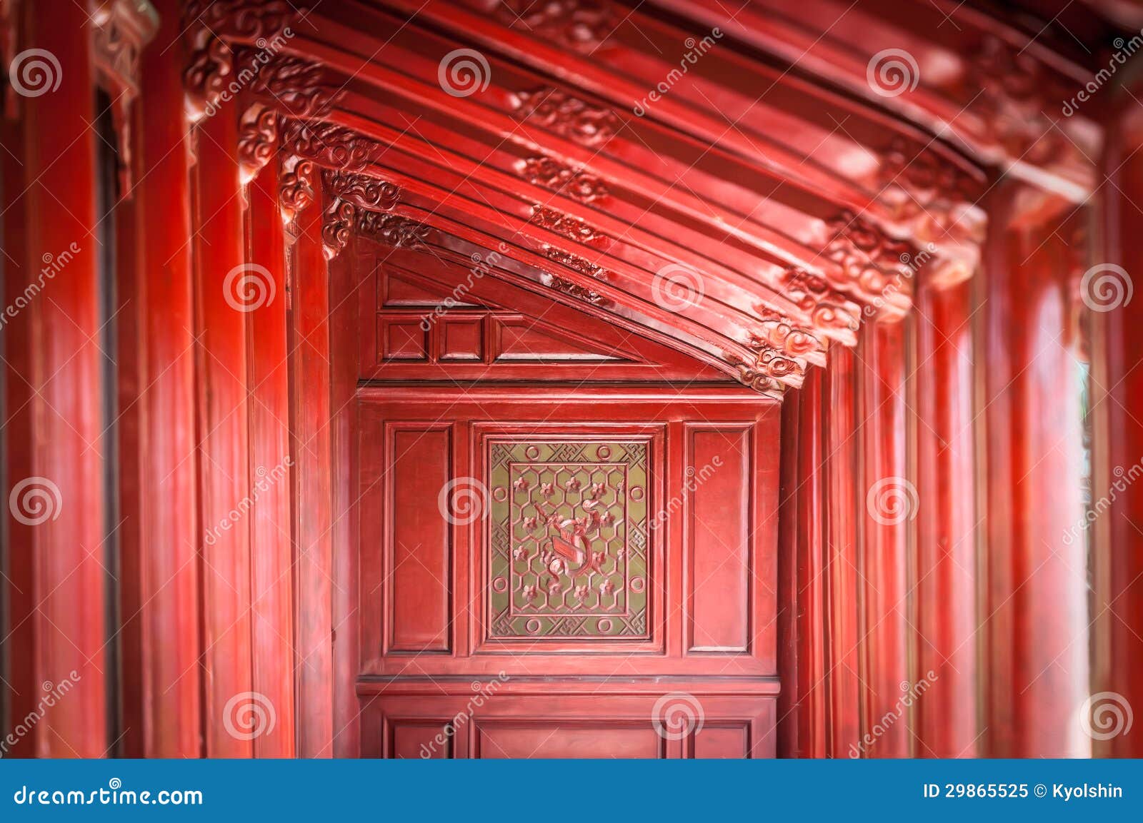 red wooden hall in citadel of hue, vietnam, asia.