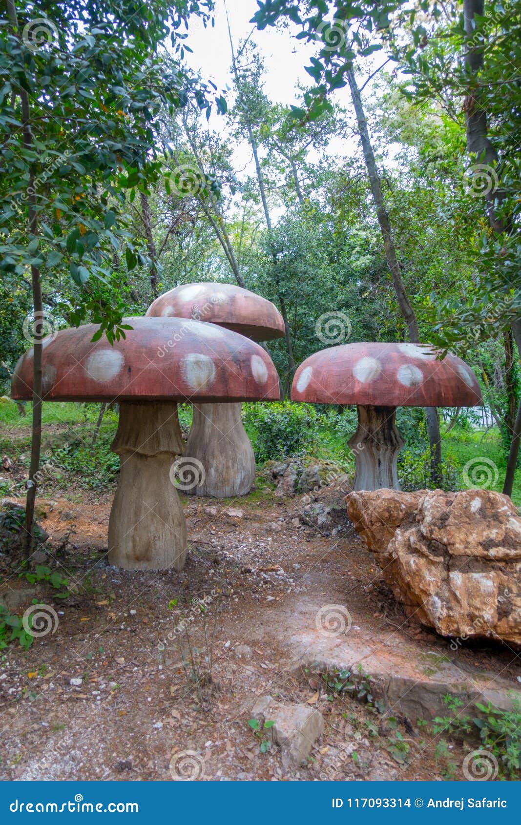 Red Wooden Mushrooms On A Playground Stock Photo Image Of Gnome