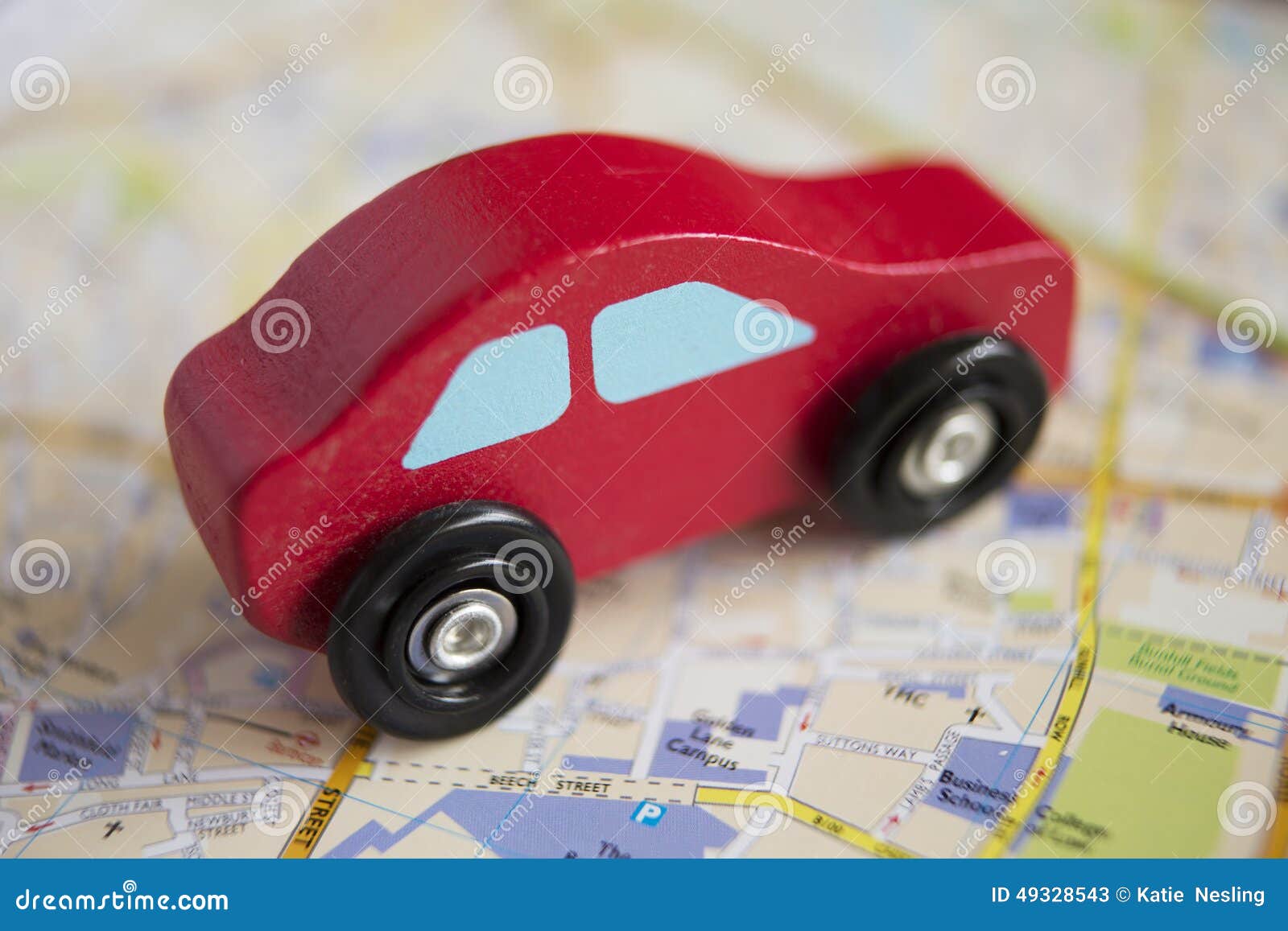 Red Wooden Toy Car on Road Map Stock Image Image of transportation