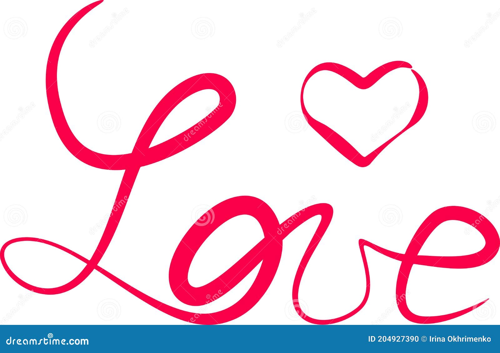 Red Word Love with Heart Lettering Handwritting Stock Illustration ...