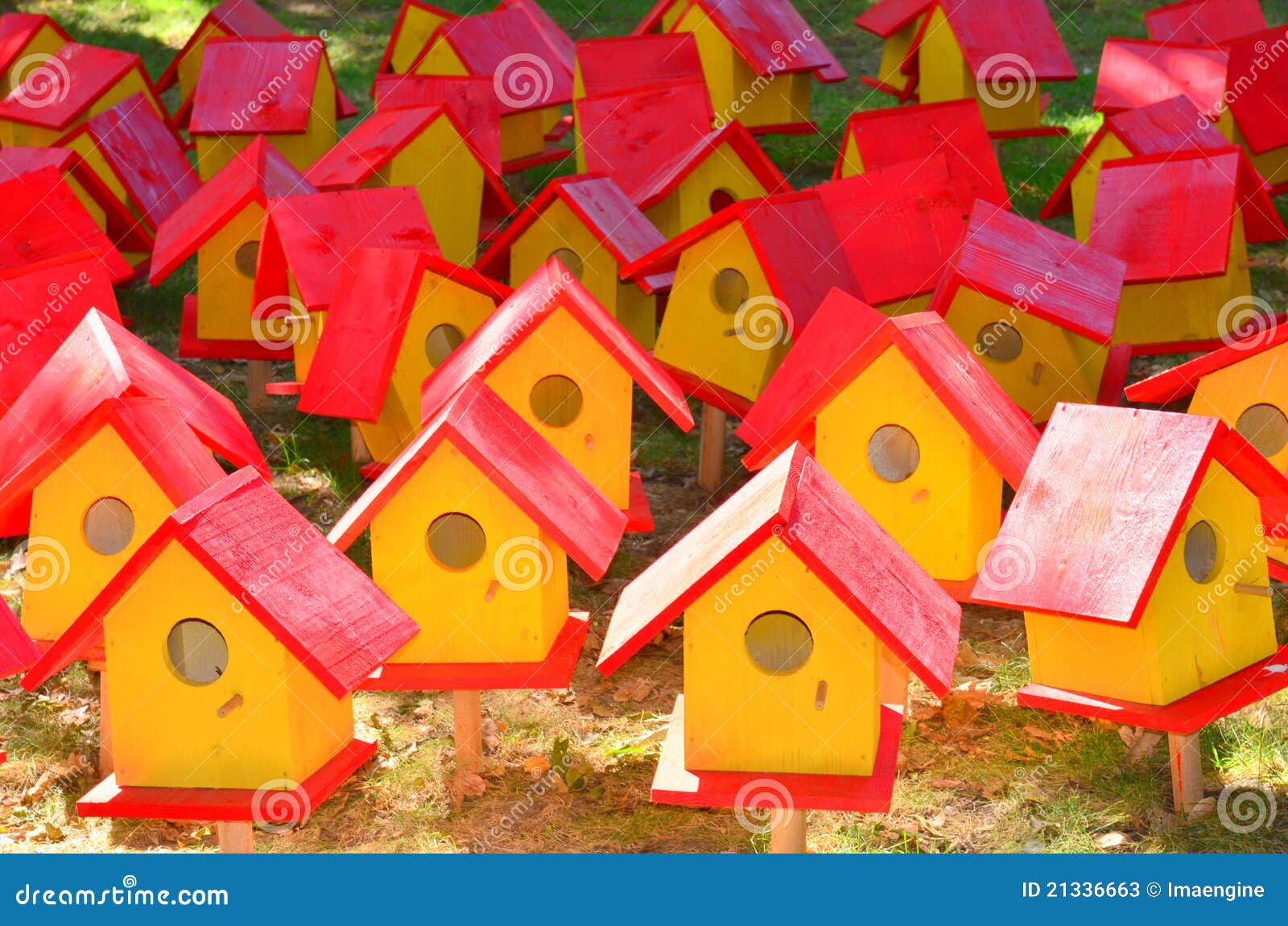 Red and yellow bird houses stock image. Image of houses 21336663