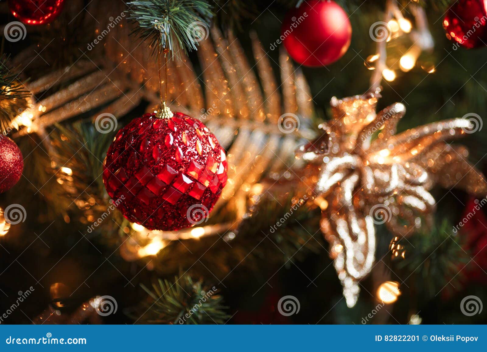 Red and Yellow Christmas Tree Decorations Stock Image Image of
