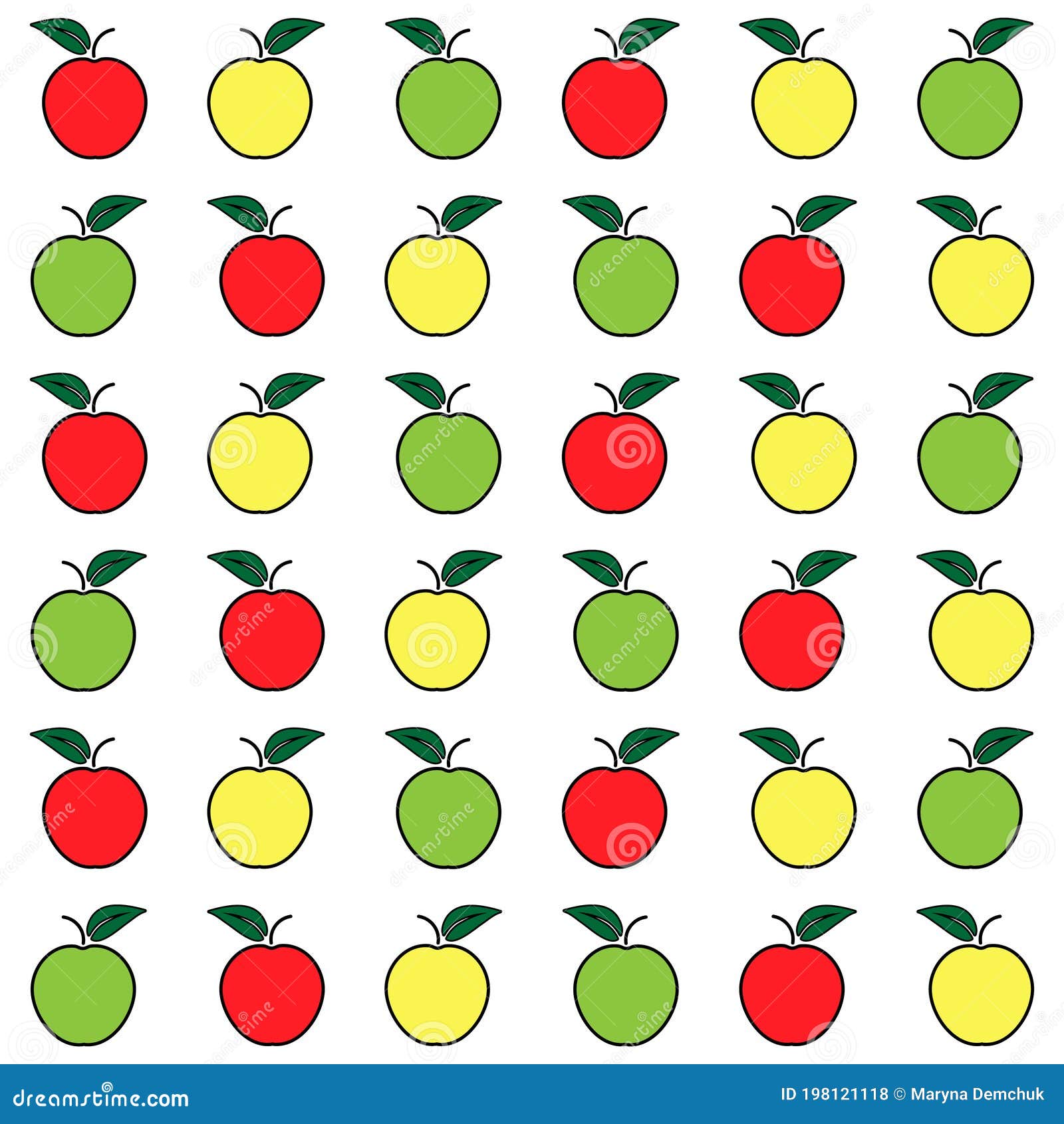 Red Yellow Green Apple Pattern on White Background Stock Vector ...