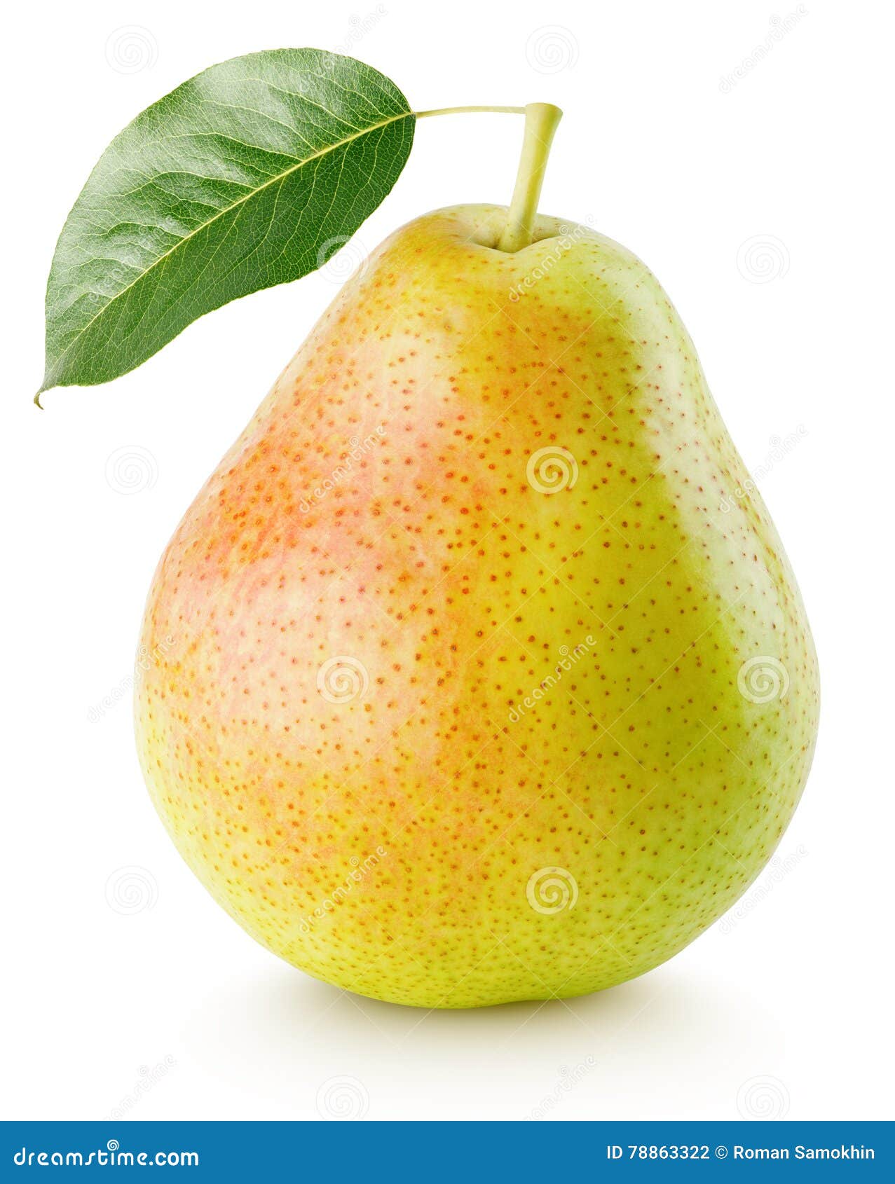 red yellow pear fruit with leaf  on white