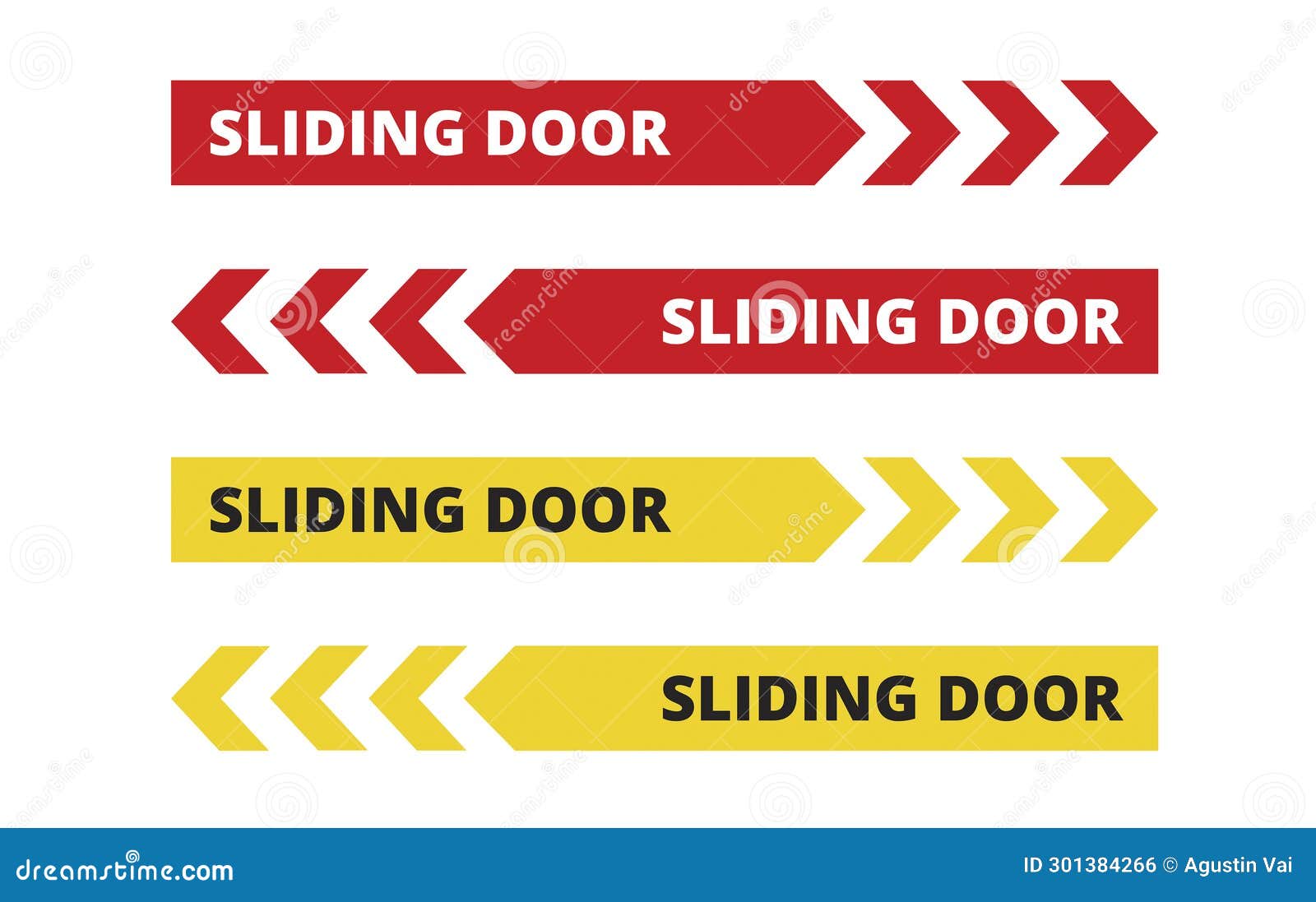 Red and Yellow Sliding Door Signs on a White Background Stock
