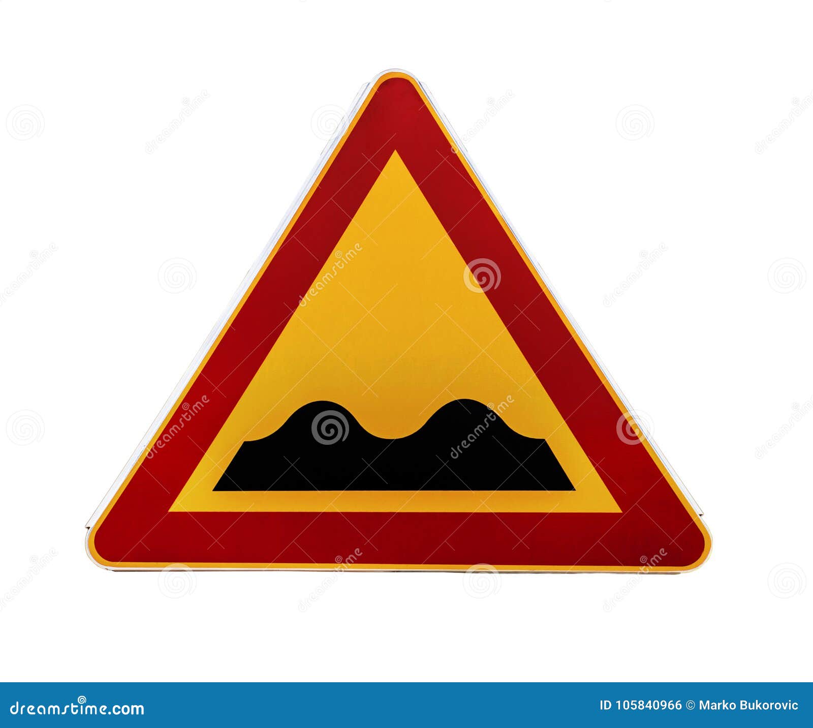 Red And Yellow Triangular Warning Road Sign With A Warning Of A Bumpy Road Ahead Stock Photo Image Of Careful Bumpy