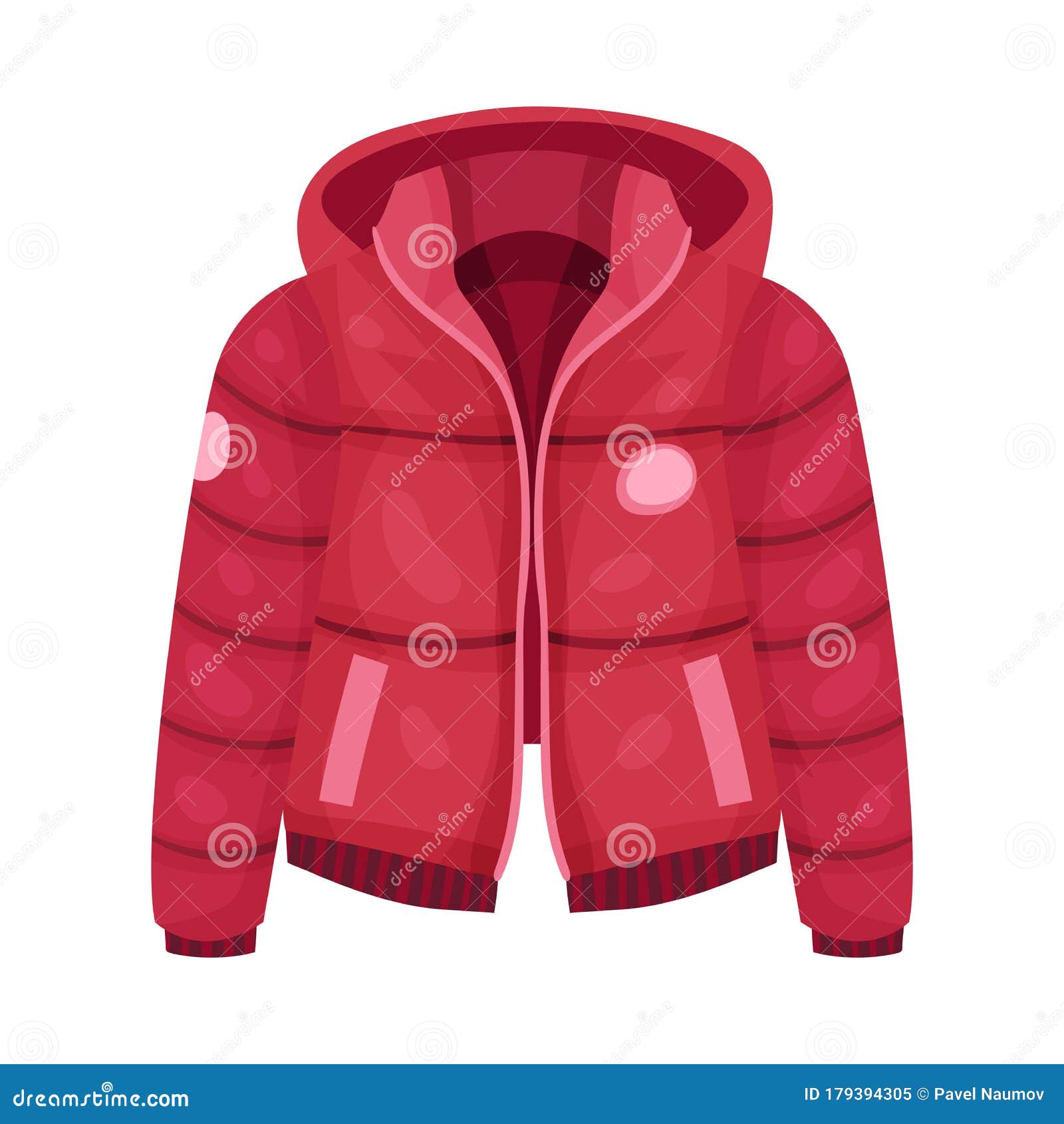 Red Zippered Anorak with Hood and Side Pockets As Womenswear Vector ...