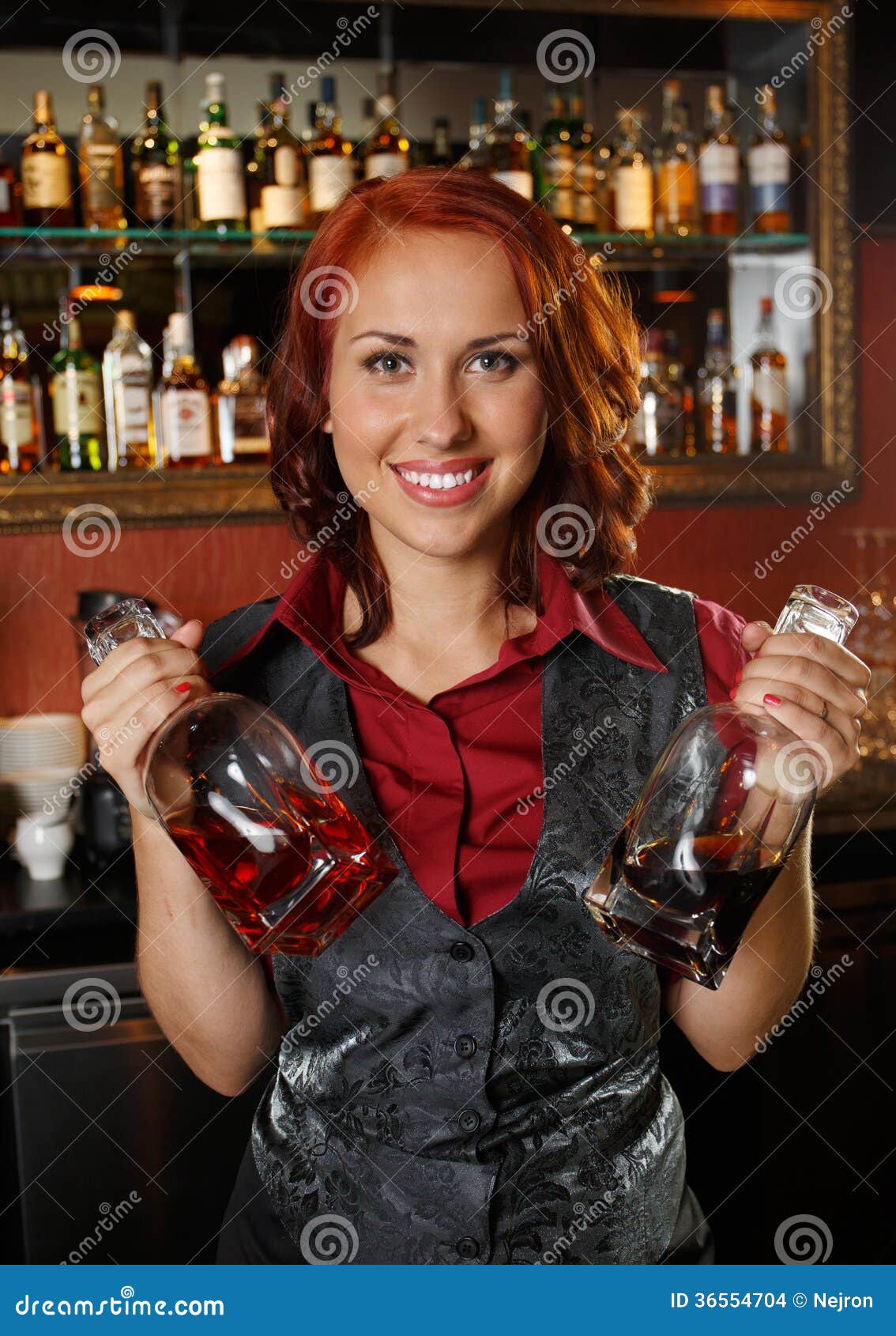 Redhead barmaid stock photo. Image of cognac, club, nightlife - 36554704