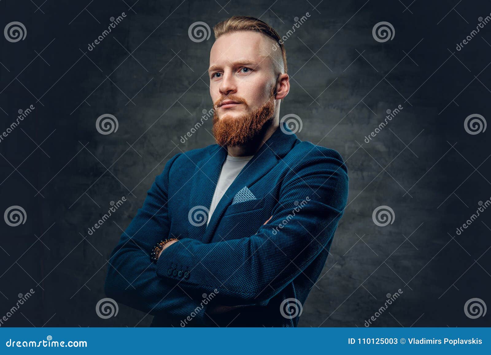 Redhead Bearded Hipster Male Dressed in a Blue Jacket. Stock Image ...