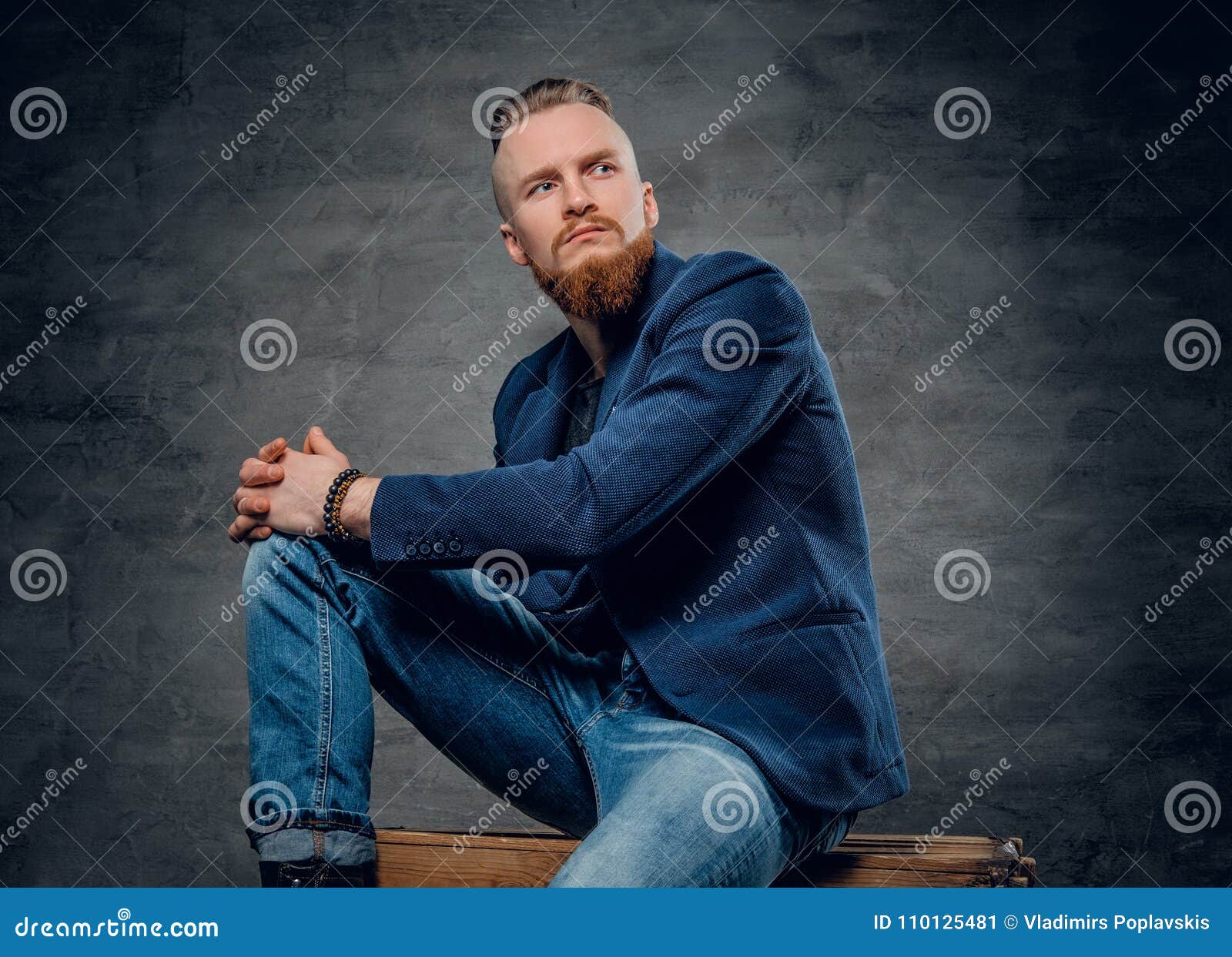 Redhead Bearded Hipster Male Posing on a Wooden Box. Stock Image ...