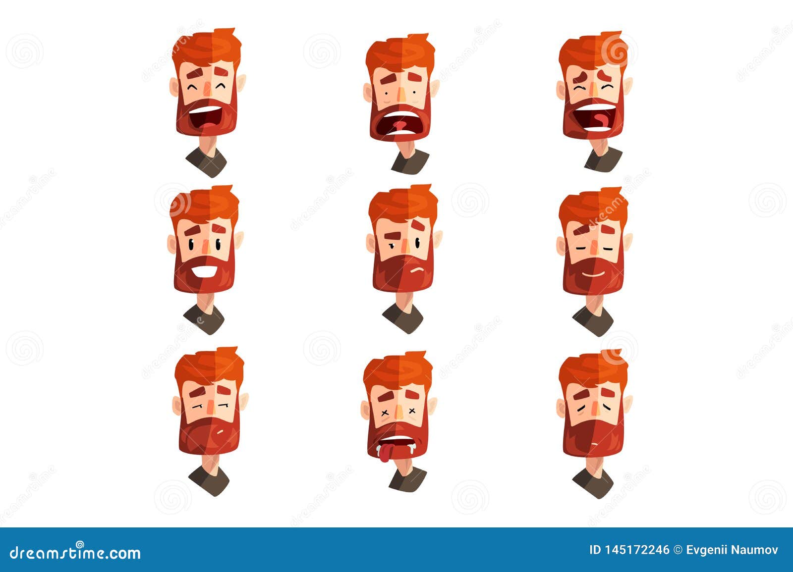 Doubting Redhead Bearded Man Male Emotional Face Avatar With Facial 9889