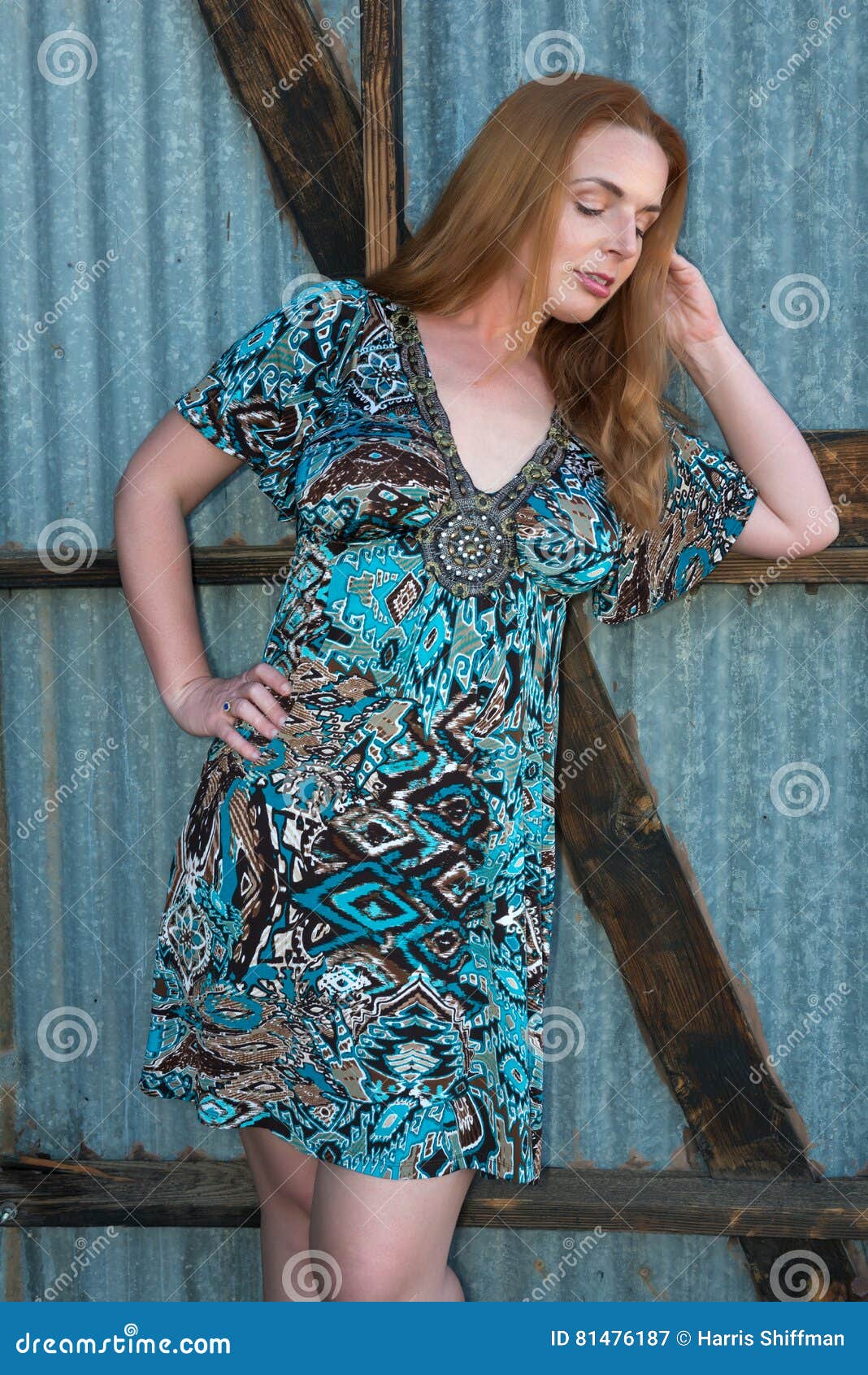 Redhead in blue stock image. Image of dress, lovely, beautiful 81476187