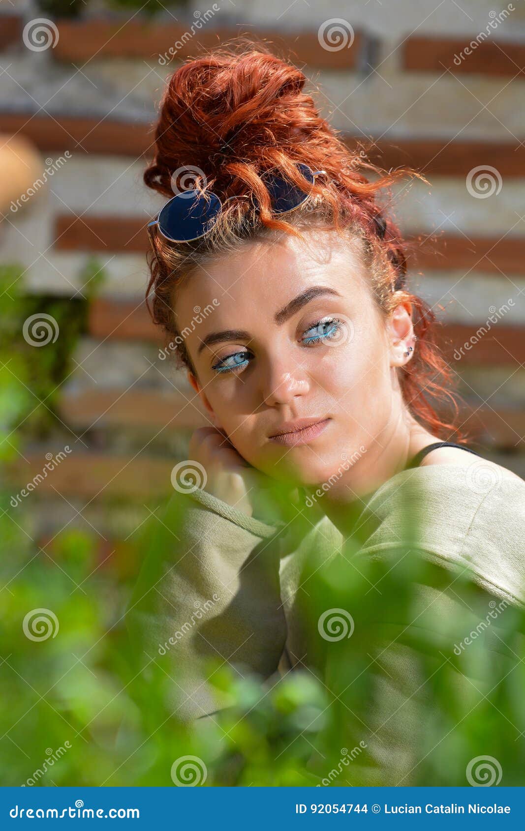 Redhead with blue eyes stock photo. Image of beautiful - 92054744