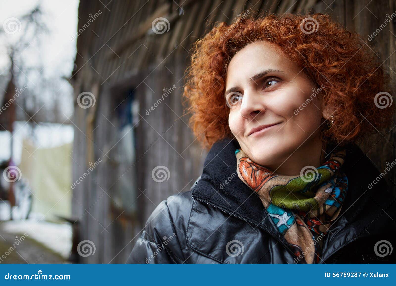 haired outdoors Curly redhead