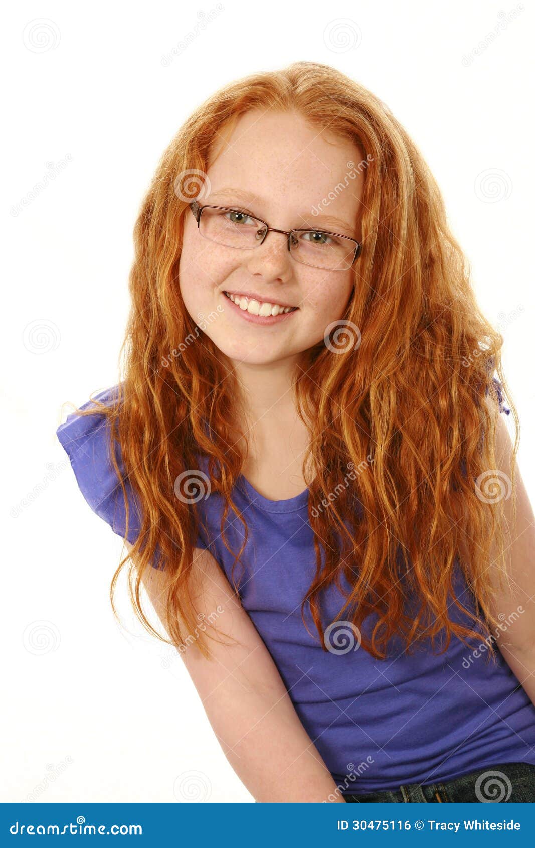 Redhead Girl With Freckles And Glasses Royalty Free Stock