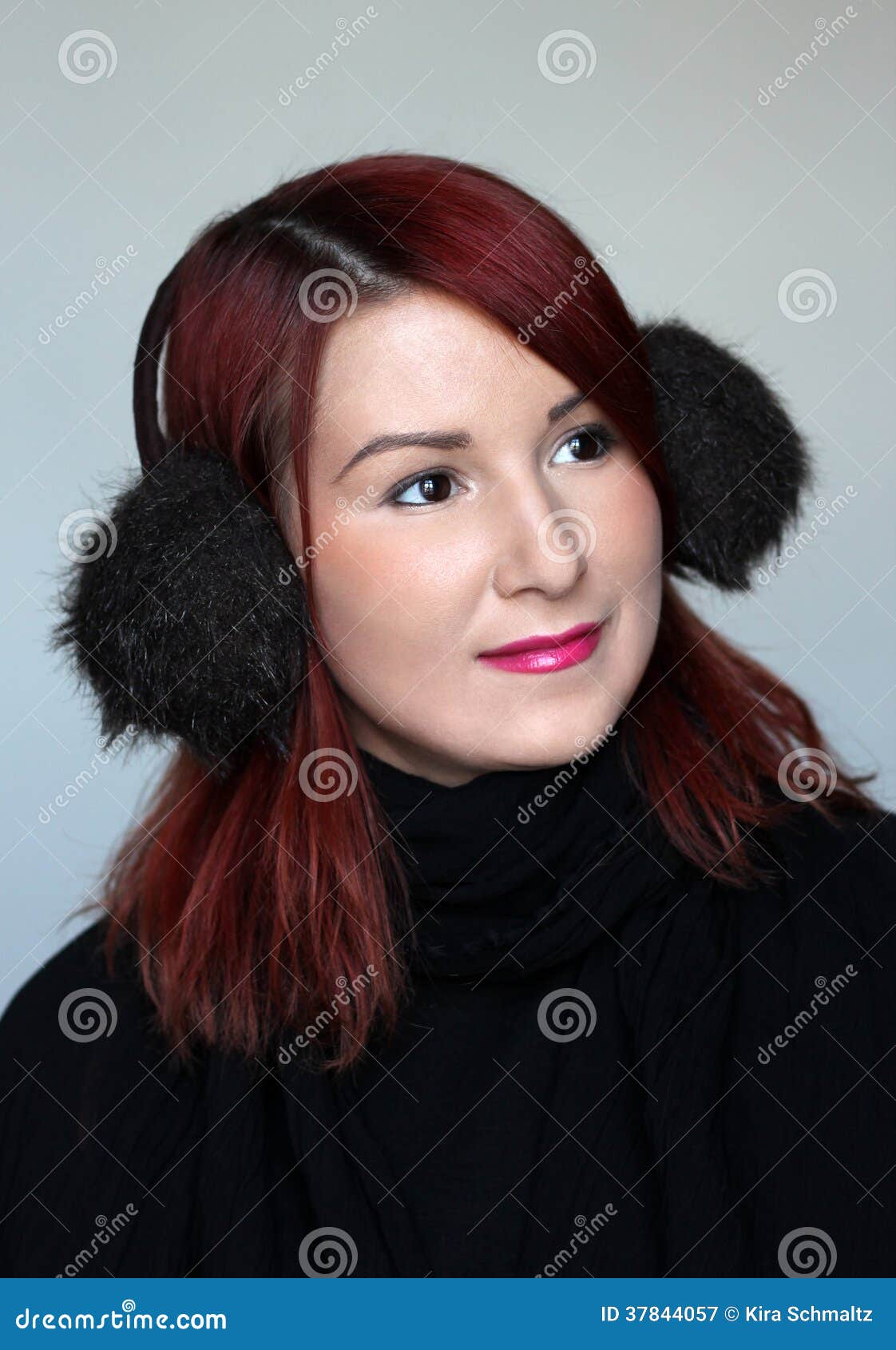 Redhead Girl in Fur Ear Muffs Stock Image Image of close, lipstick