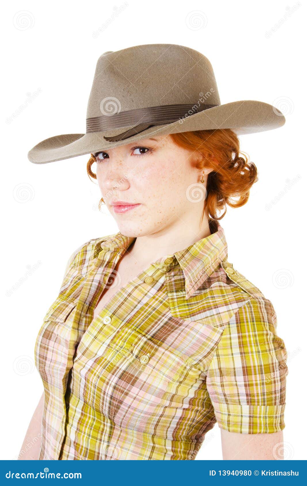 Redhead girl in hat stock photo. Image of beautiful, brown 13940980