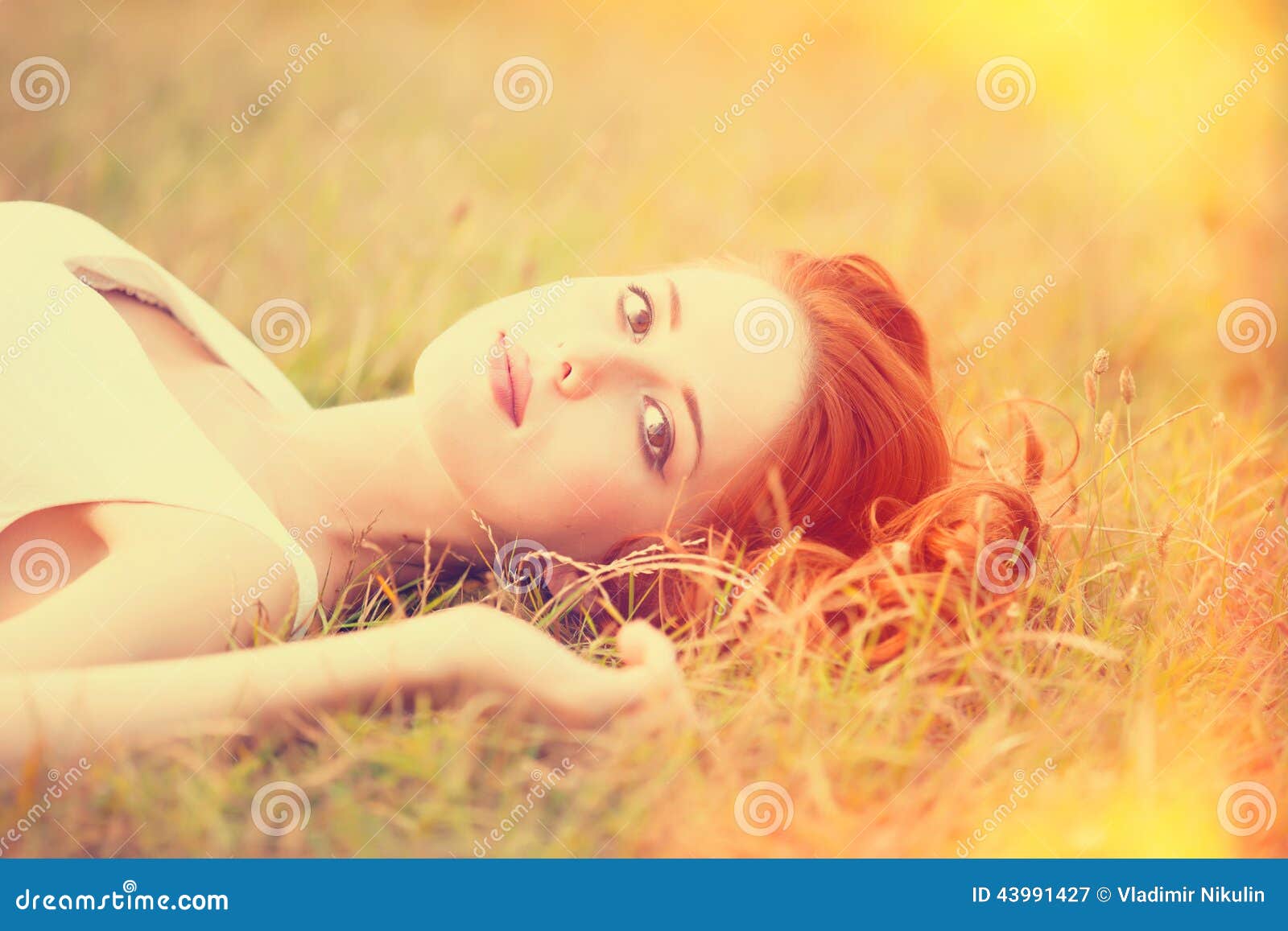 Redhead Girl Stock Image Image Of Field Country Lying 43991427