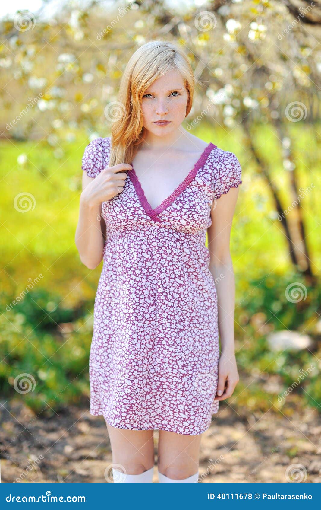 Redhead Girl at Spring Blooming Garden Stock Photo - Image of human ...