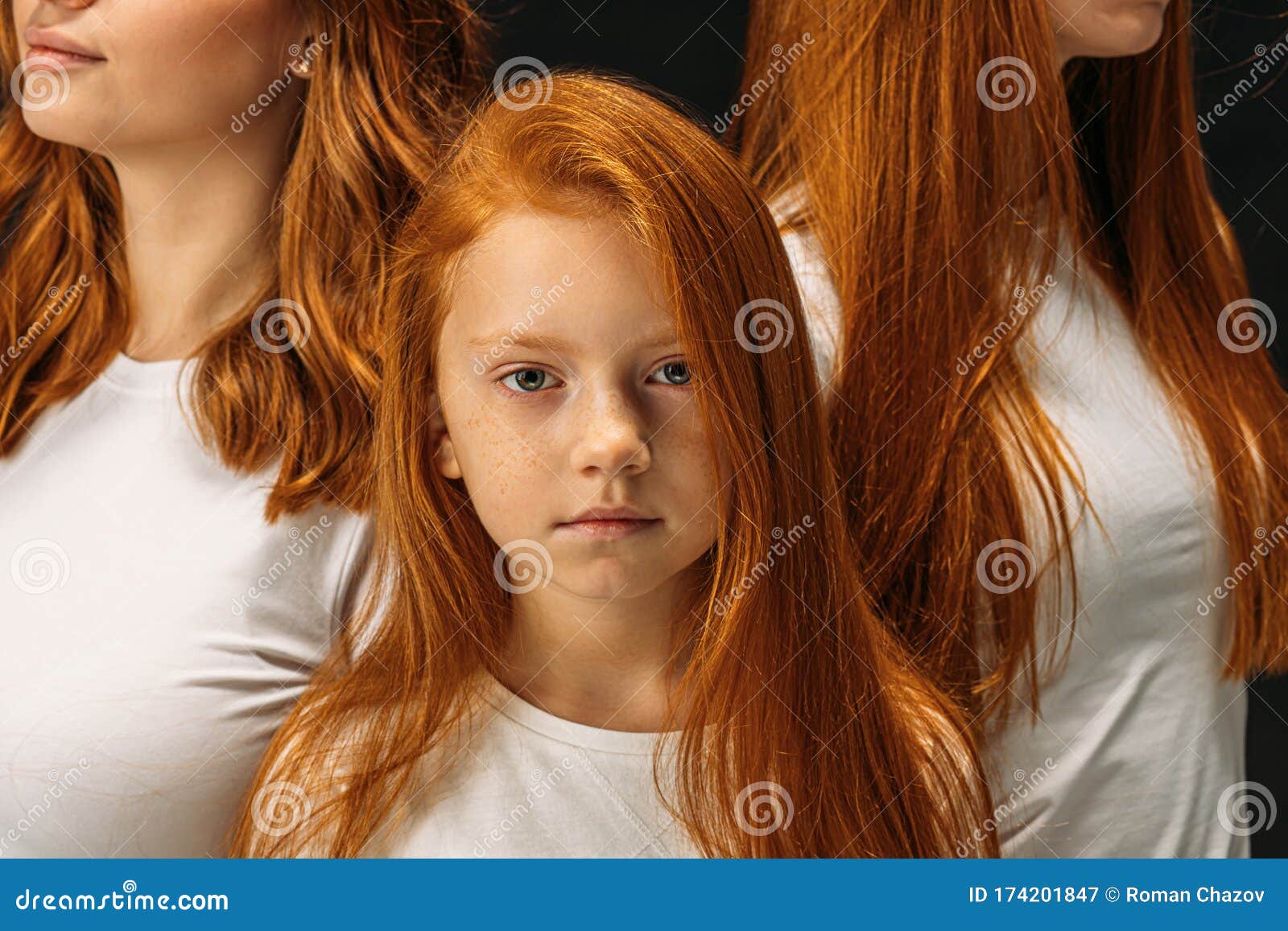 Redhead Little Girl with People with the Same Hair Colour in the Background  Stock Image - Image of couple, closeup: 174201847