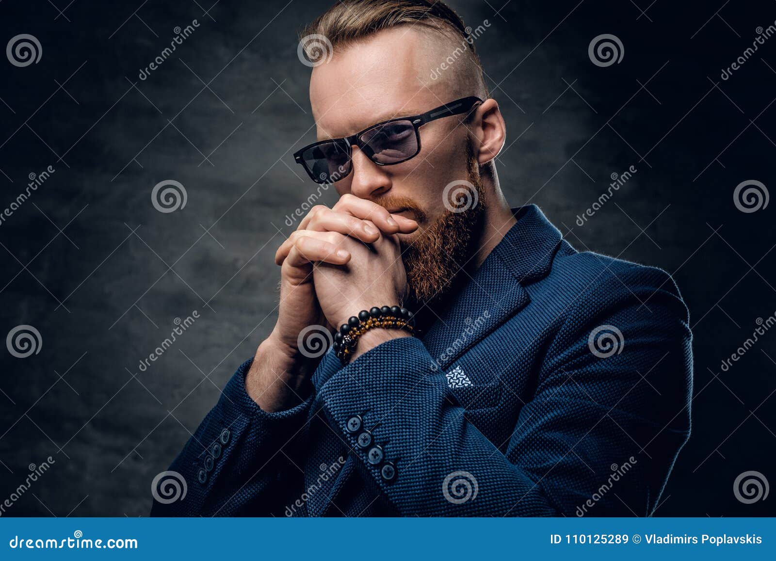 Redhead Male Dressed in a Blue Suit and Sunglasses. Stock Image - Image ...