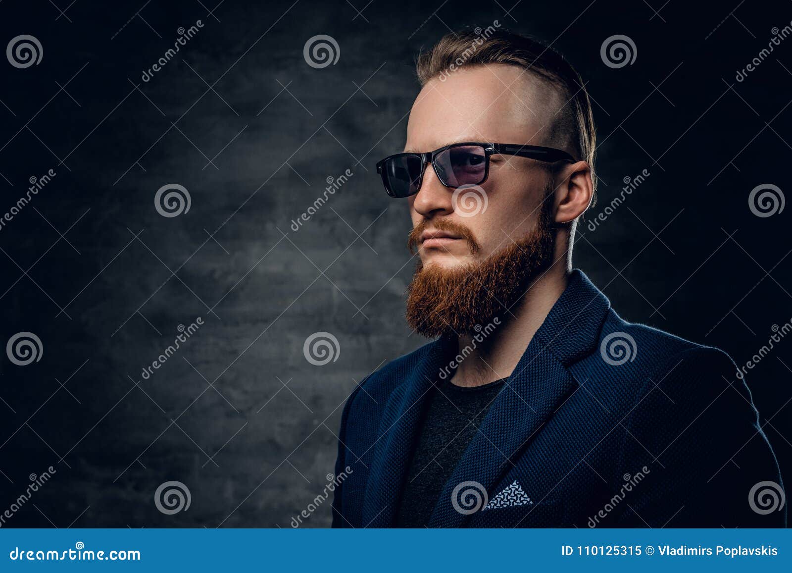 Redhead Male Dressed in a Blue Suit and Sunglasses. Stock Image - Image ...