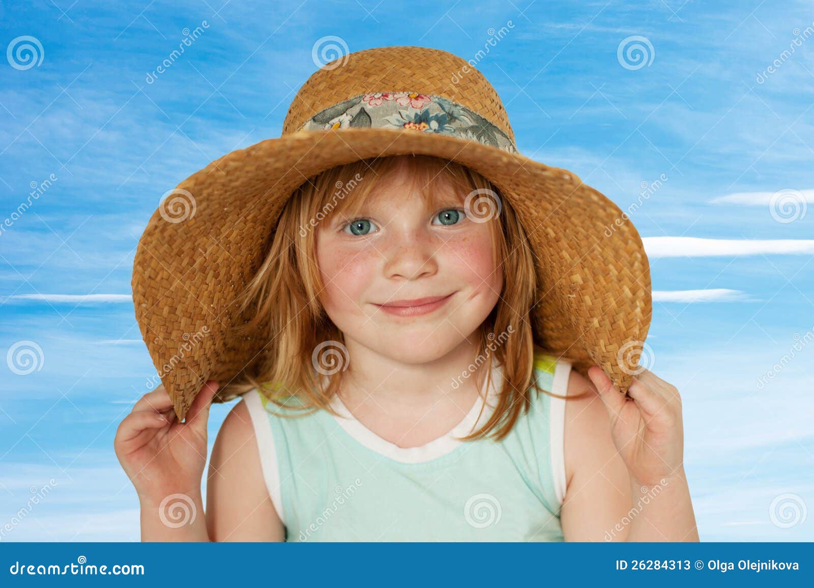 Redhead in straw hat stock image. Image of happiness 26284313