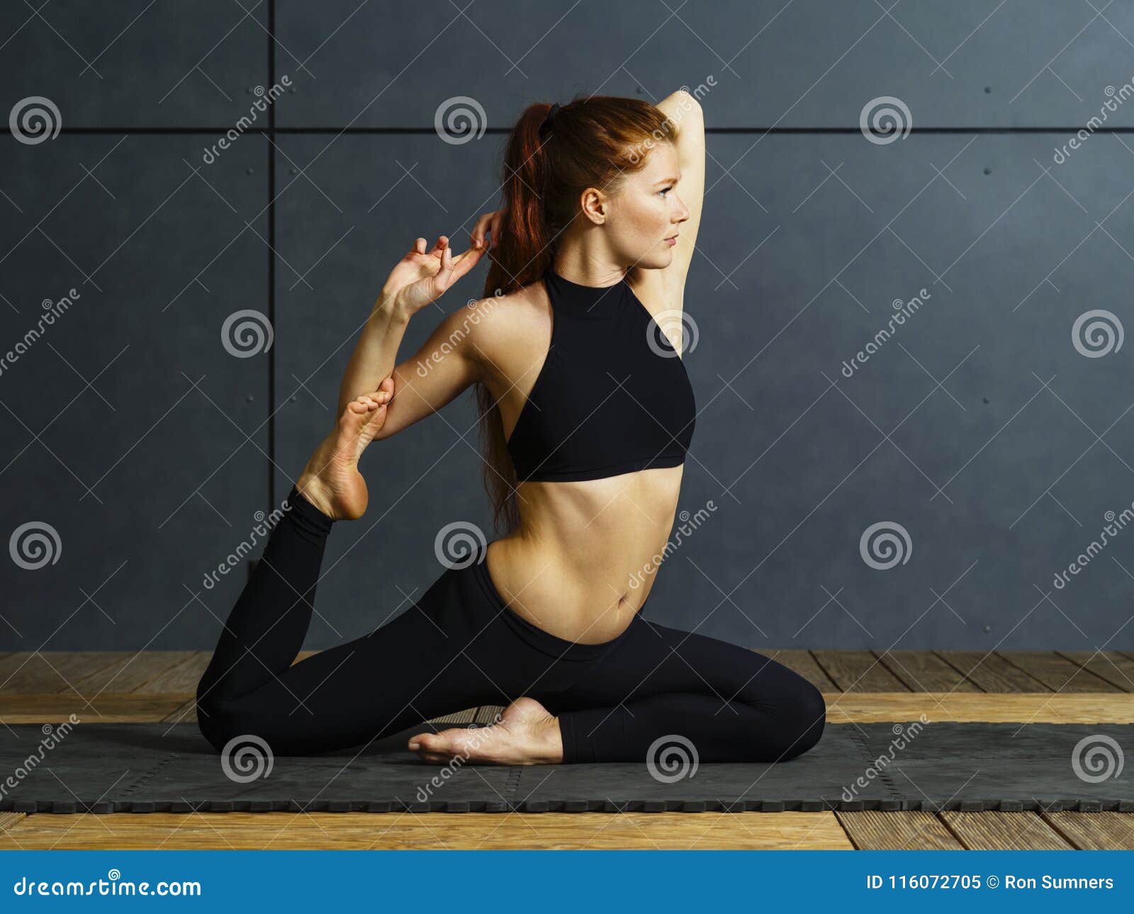 Redhead Woman Doing Yoga Stretches Stock Image Image Of Body Sitting 116072705