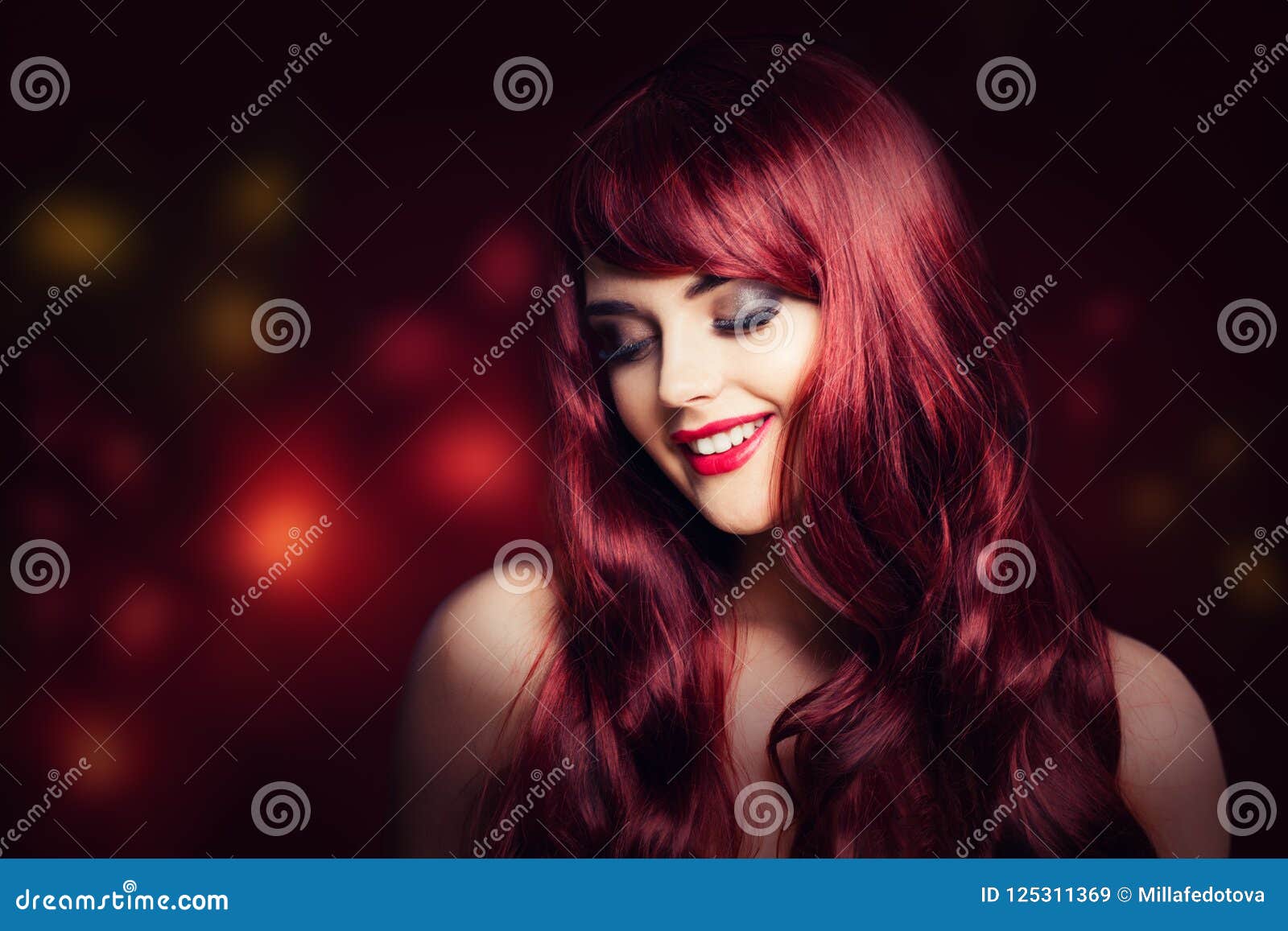 Redhead Woman with Long Red Curly Hairstyle Stock Image - Image of ...