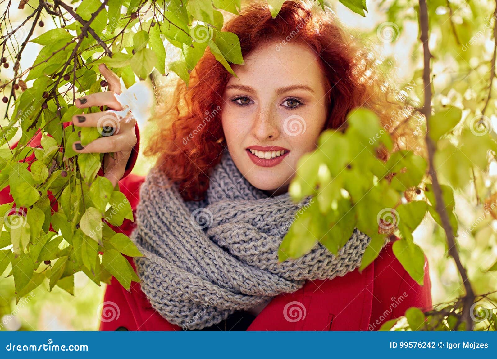 Redhead woman outdoor stock photo. Image of female, hair - 99576242